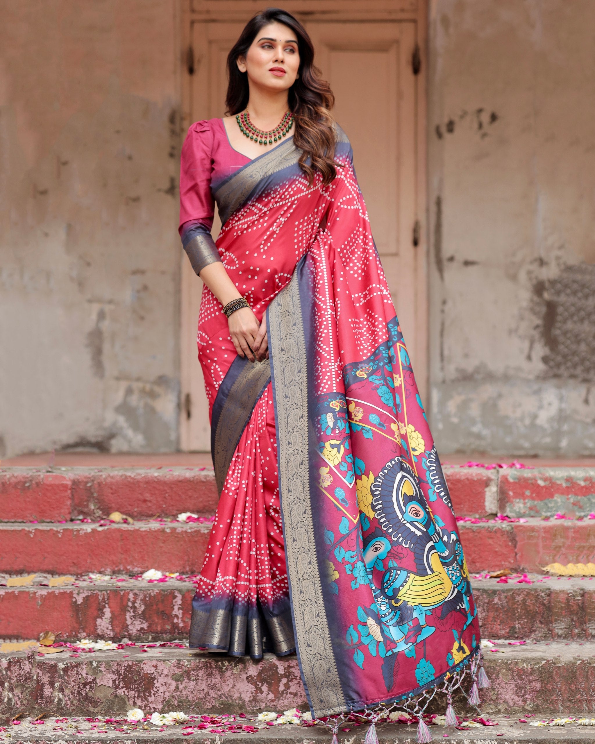 Pure Silk Digital Printed Saree with Brocade Blouse Colorful Saree