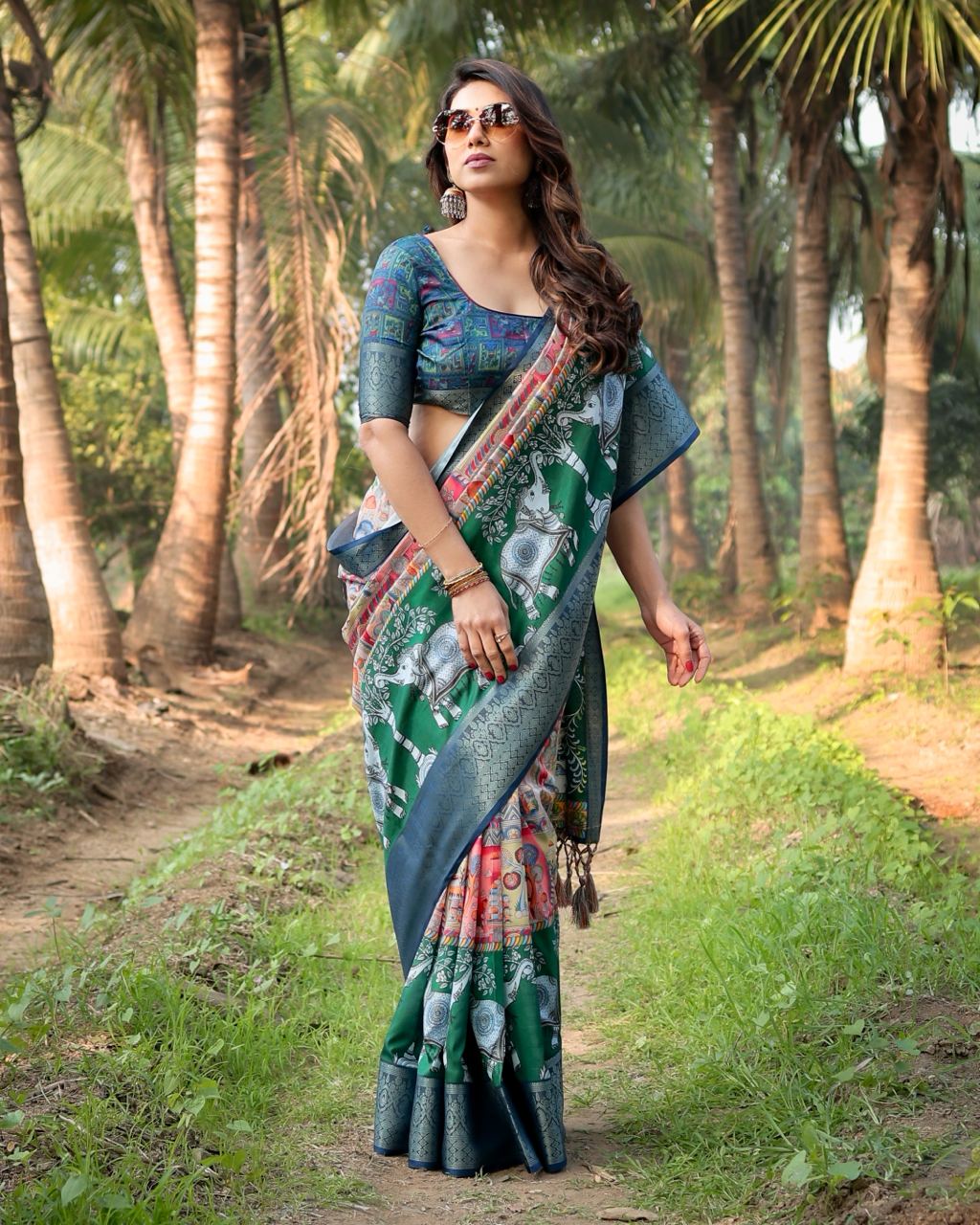 Pure Silk Digital Printed Saree with Brocade Blouse Colorful Saree