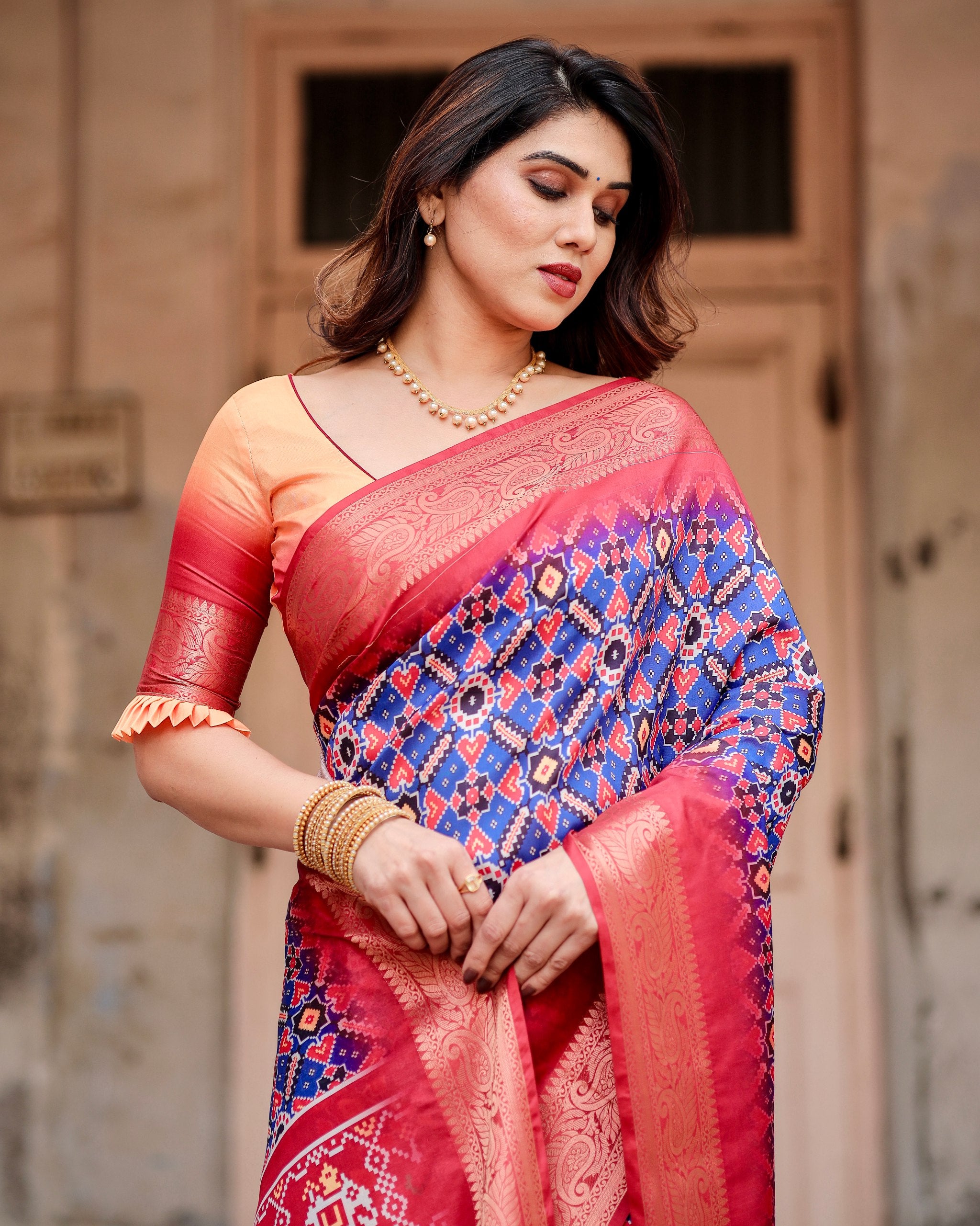 Pure Silk Digital Printed Saree with Brocade Blouse Colorful Saree