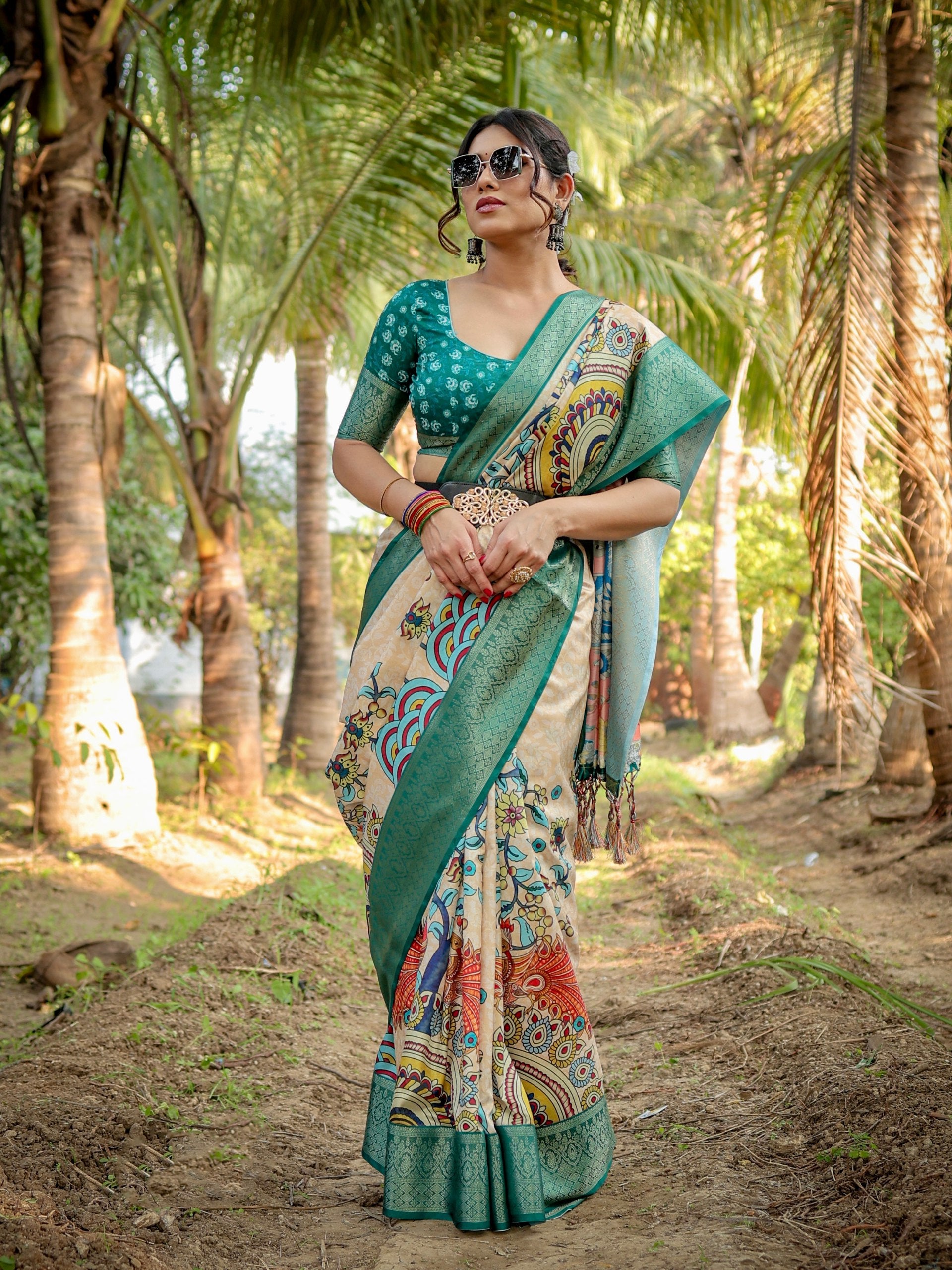 Pure Silk Digital Printed Saree with Brocade Blouse Colorful Saree