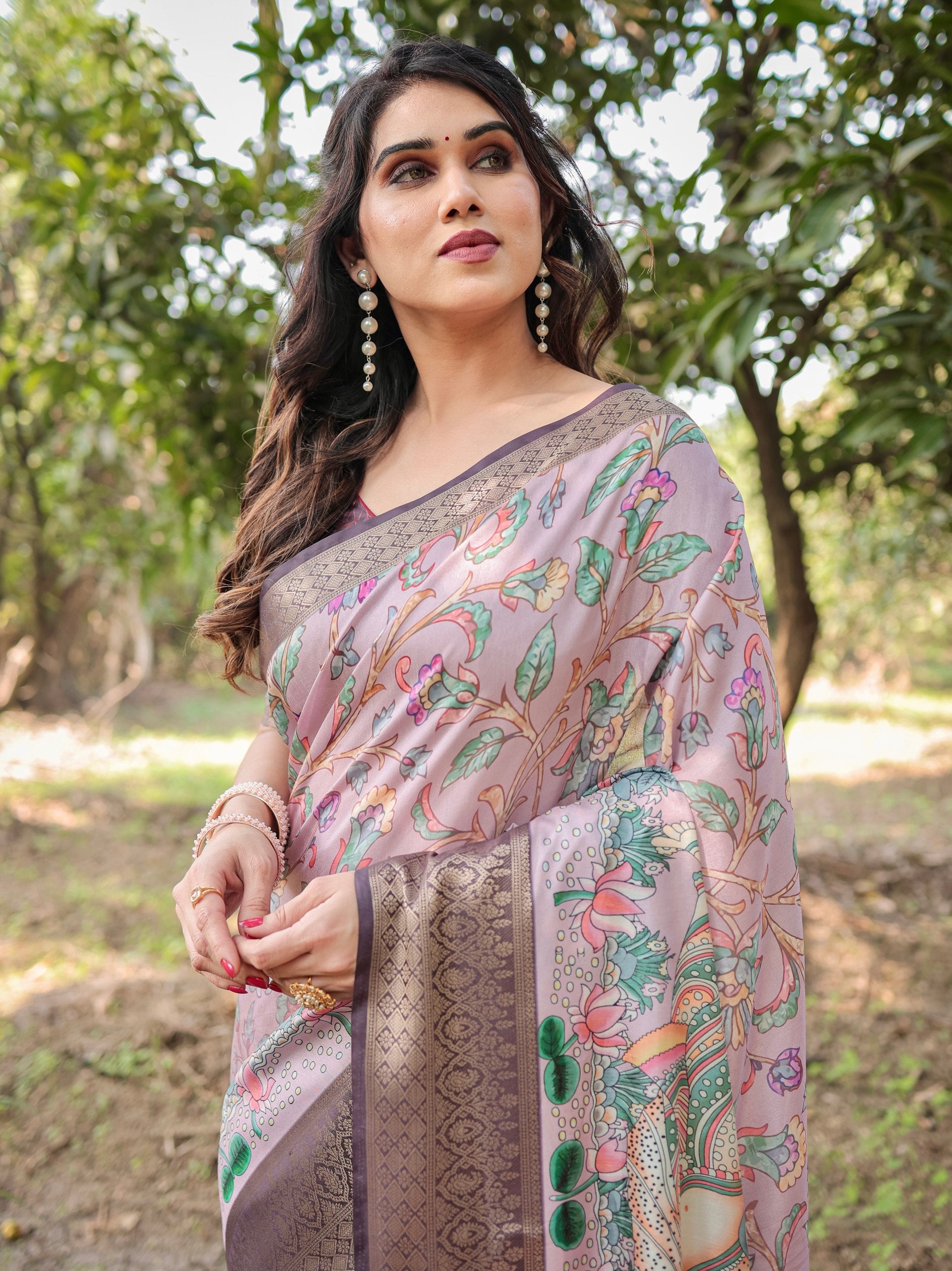 Pure Silk Digital Printed Saree with Brocade Blouse Colorful Saree