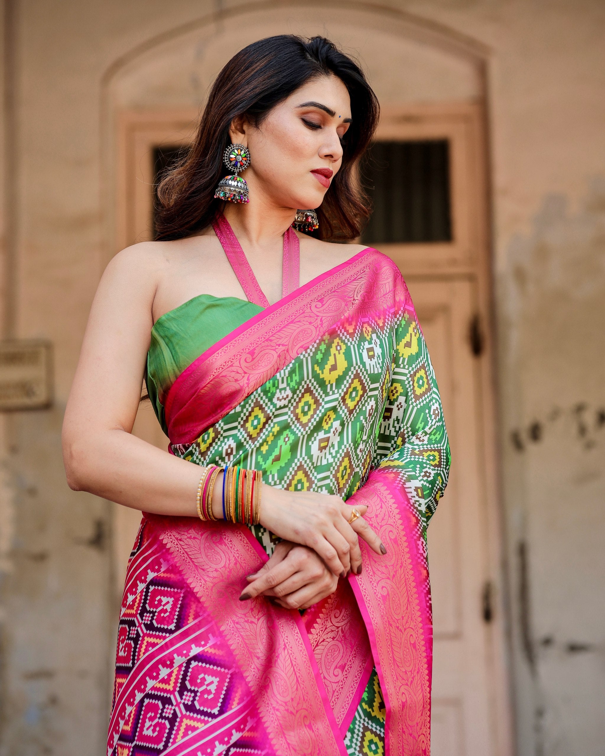 Pure Silk Digital Printed Saree with Brocade Blouse Colorful Saree