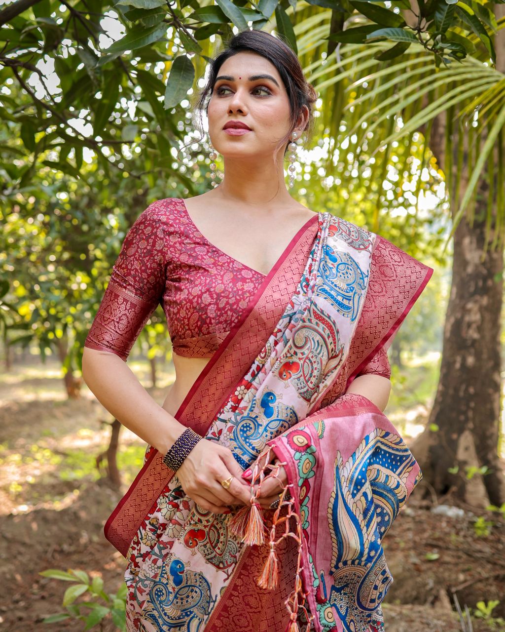 Pure Silk Digital Printed Saree with Brocade Blouse Colorful Saree