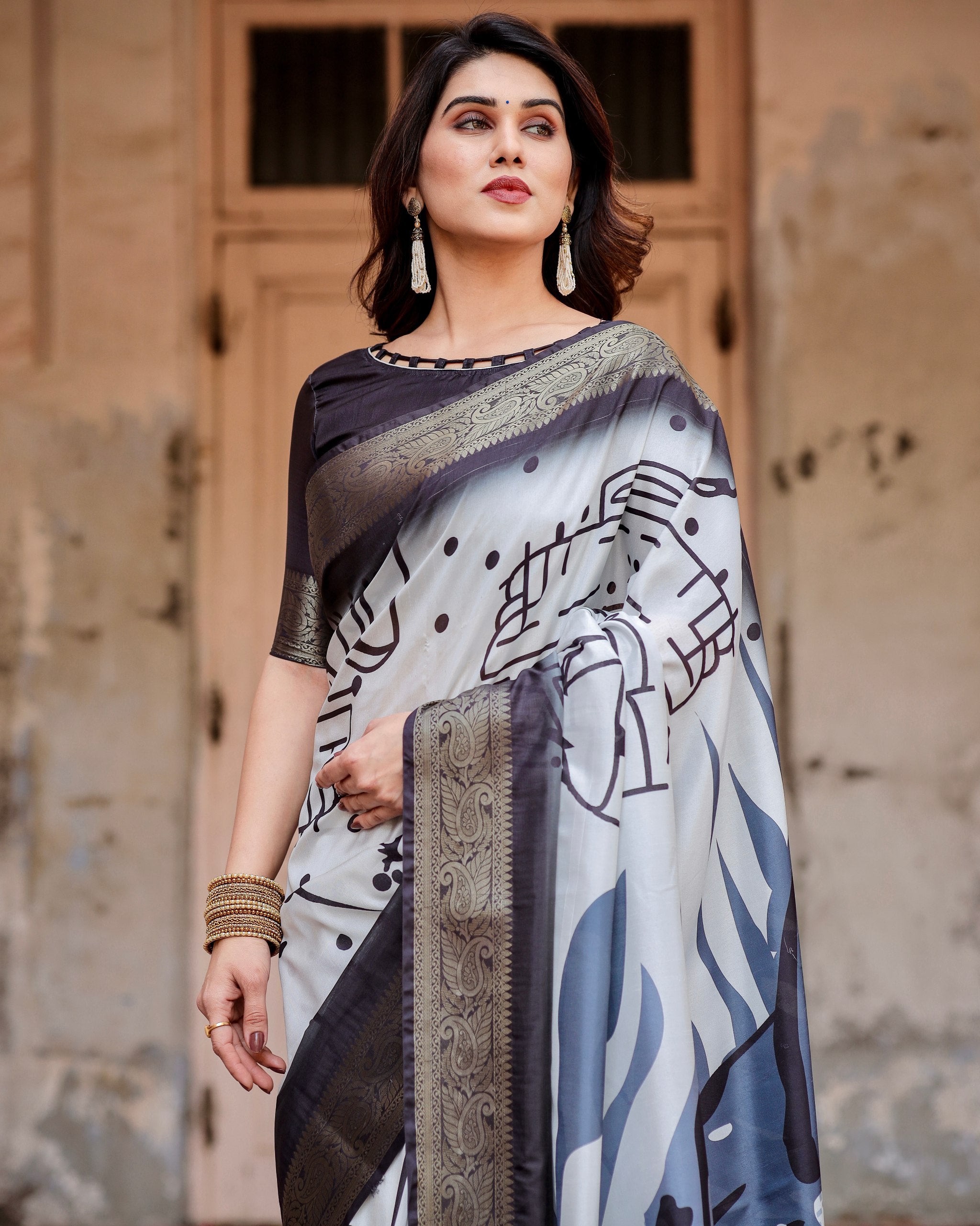 Pure Silk Digital Printed Saree with Brocade Blouse Colorful Saree