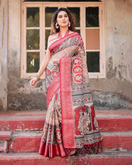 Pure Silk Digital Printed Saree with Brocade Blouse Colorful Saree