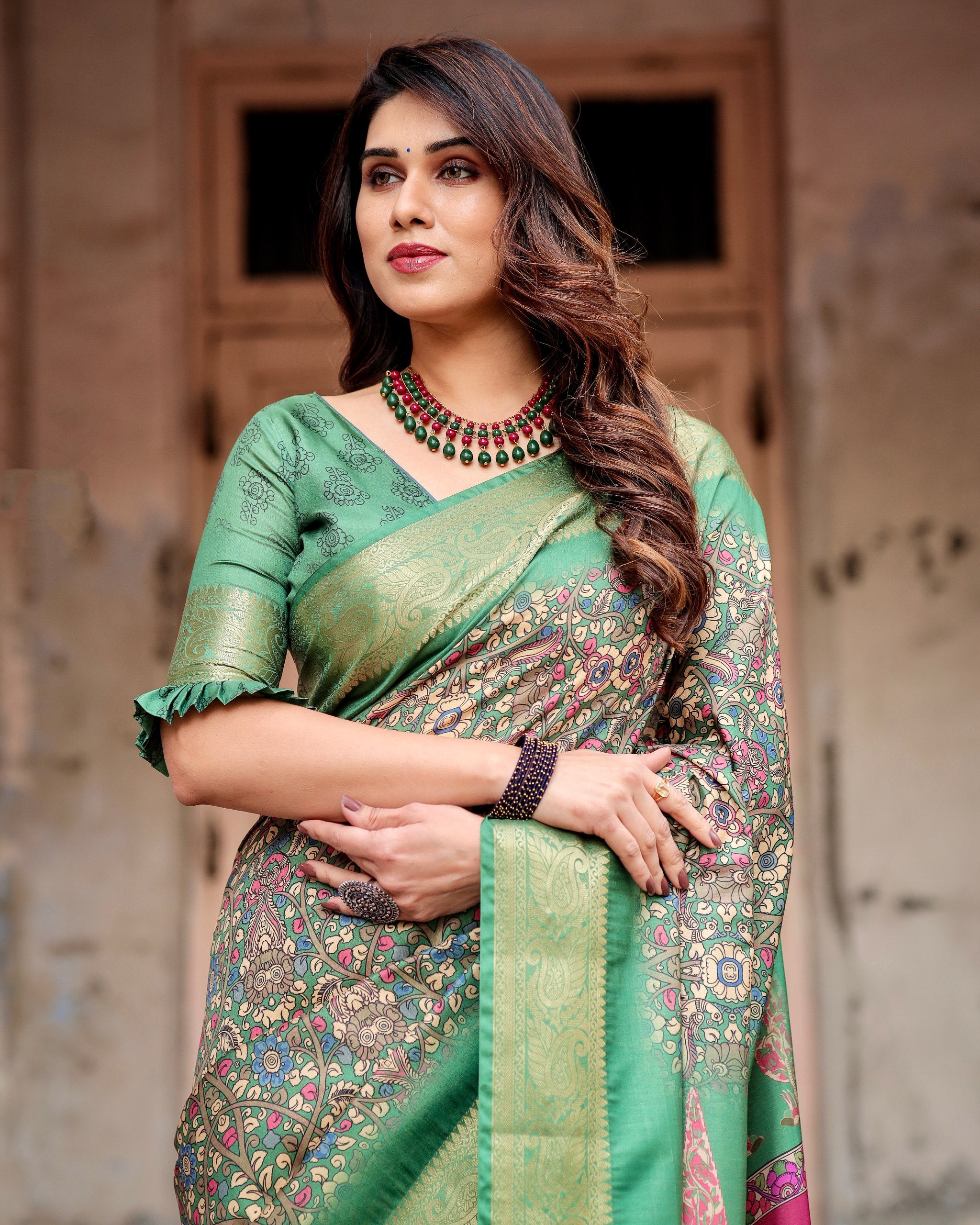 Pure Silk Digital Printed Saree with Brocade Blouse Colorful Saree