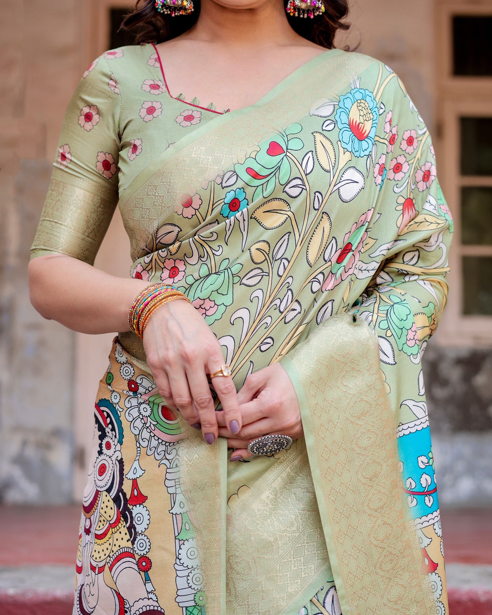 Pure Silk Digital Printed Saree with Brocade Blouse Colorful Saree