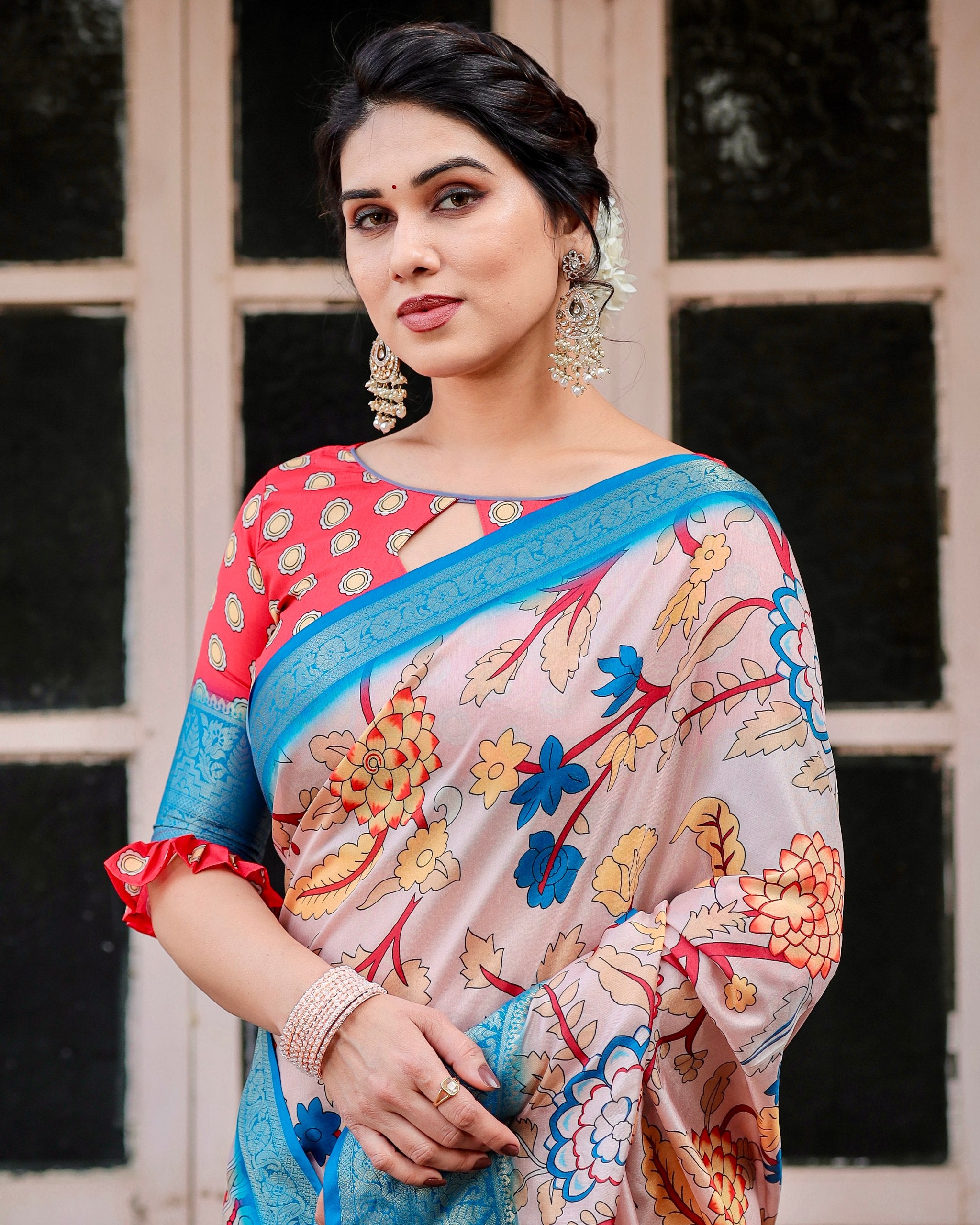 Pure Silk Digital Printed Saree with Brocade Blouse and Enchanting Tassels Colorful Saree