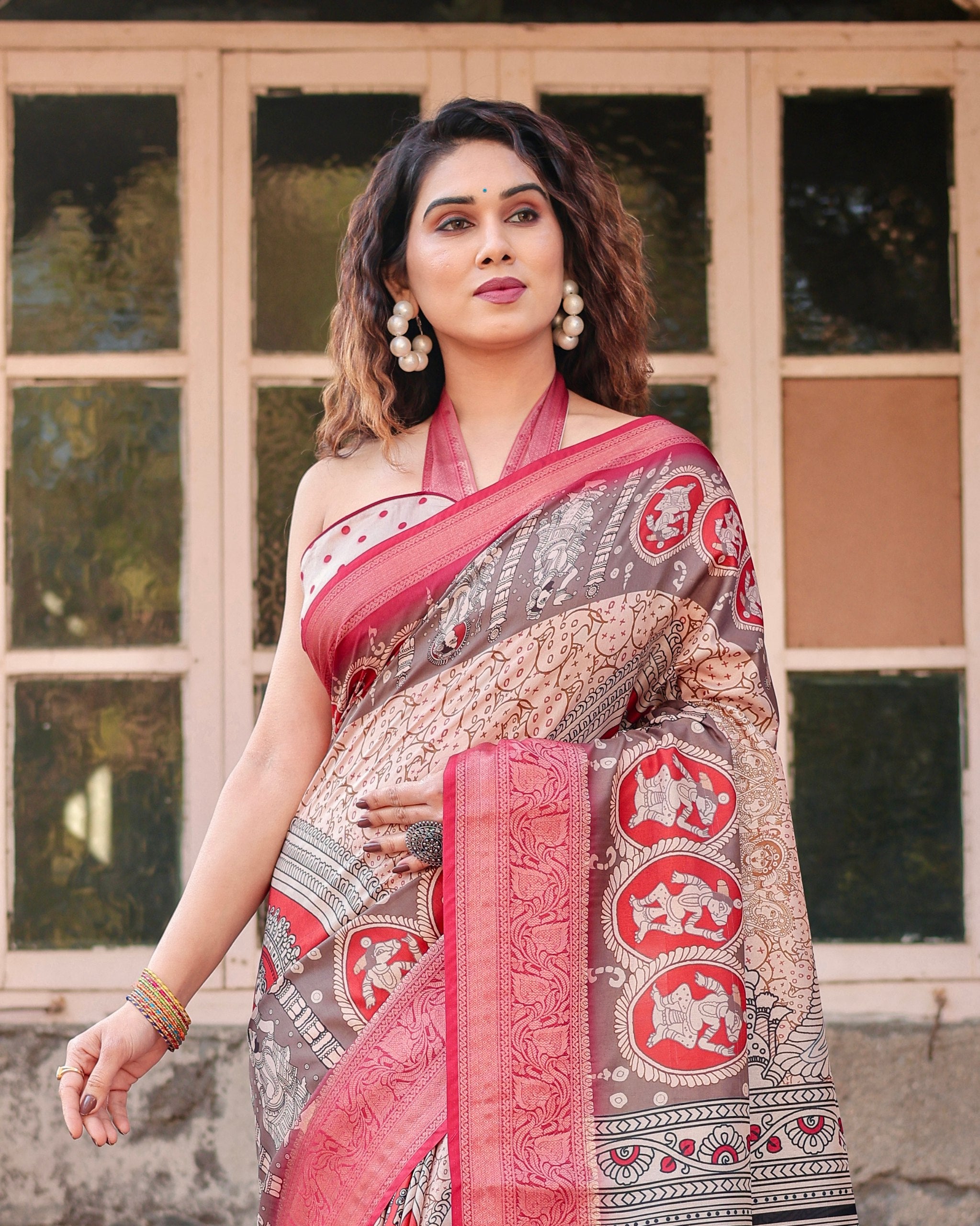 Pure Silk Digital Printed Saree with Brocade Blouse Colorful Saree