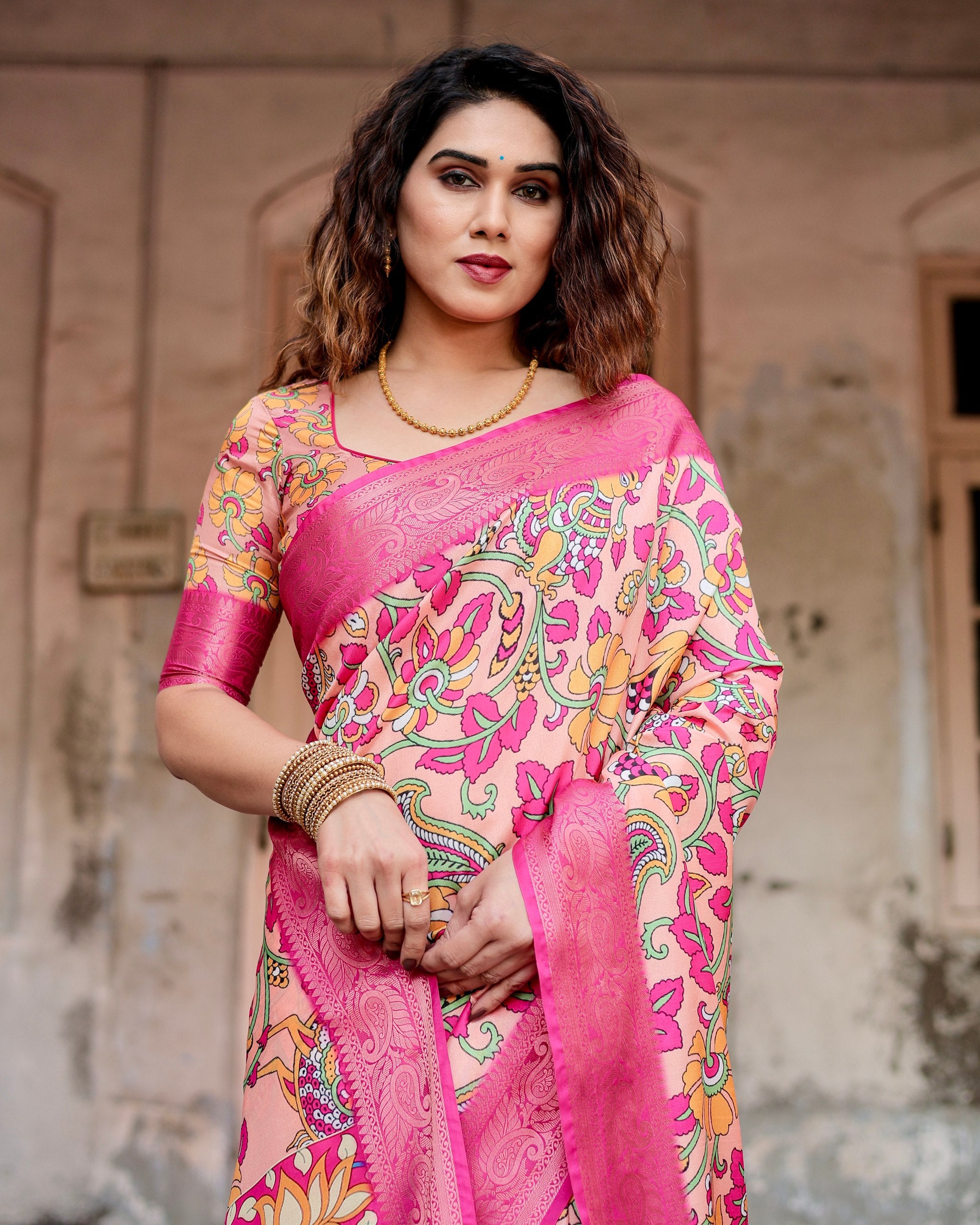 Pure Silk Digital Printed Saree with Brocade Blouse Colorful Saree