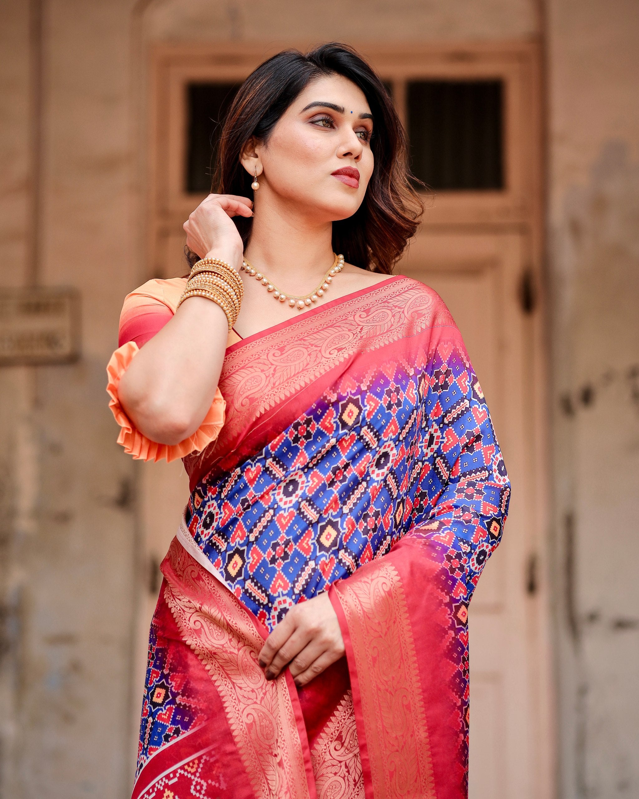 Pure Silk Digital Printed Saree with Brocade Blouse Colorful Saree