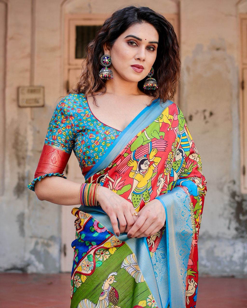 Pure Silk Digital Printed Saree with Brocade Blouse Colorful Saree