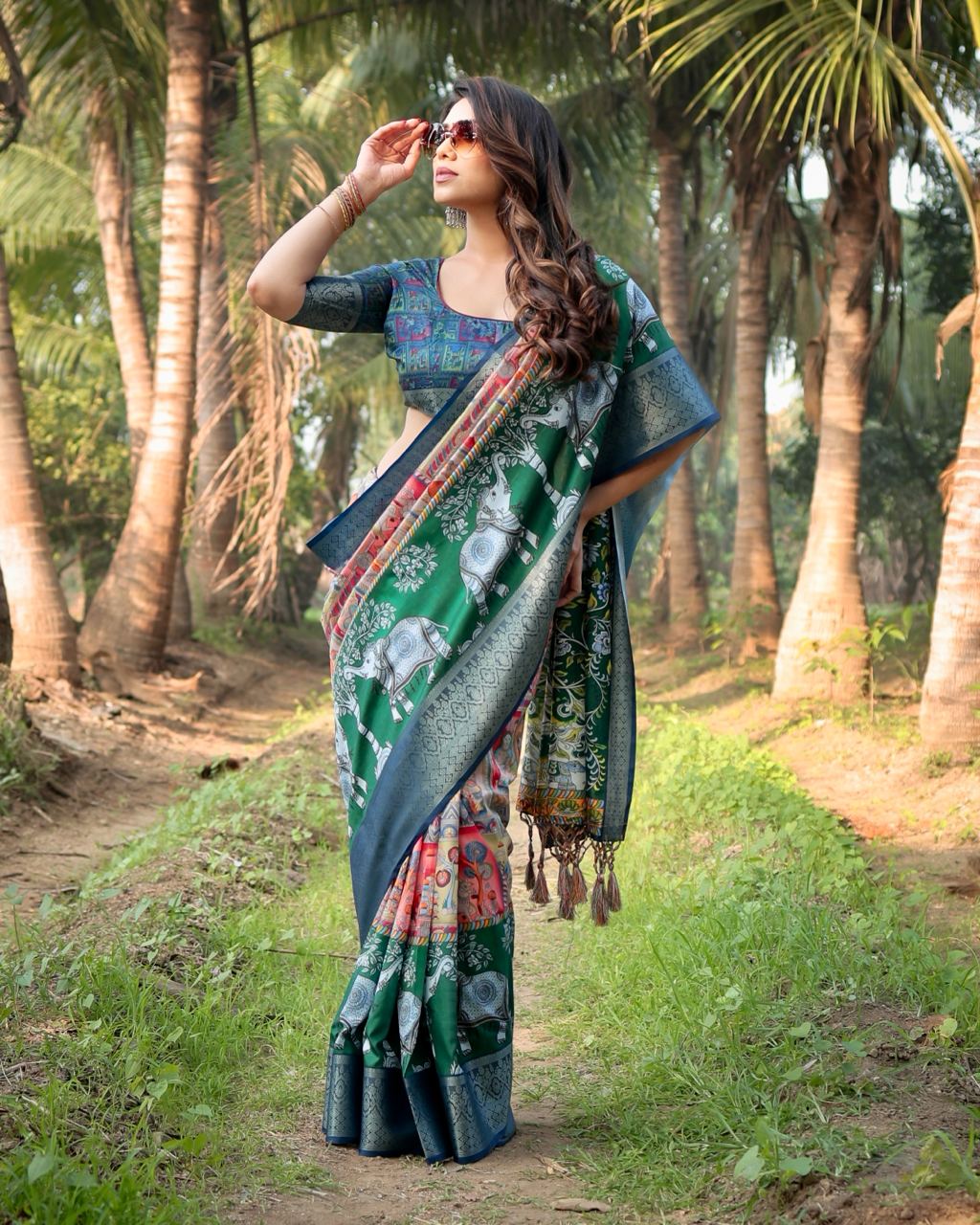 Pure Silk Digital Printed Saree with Brocade Blouse Colorful Saree