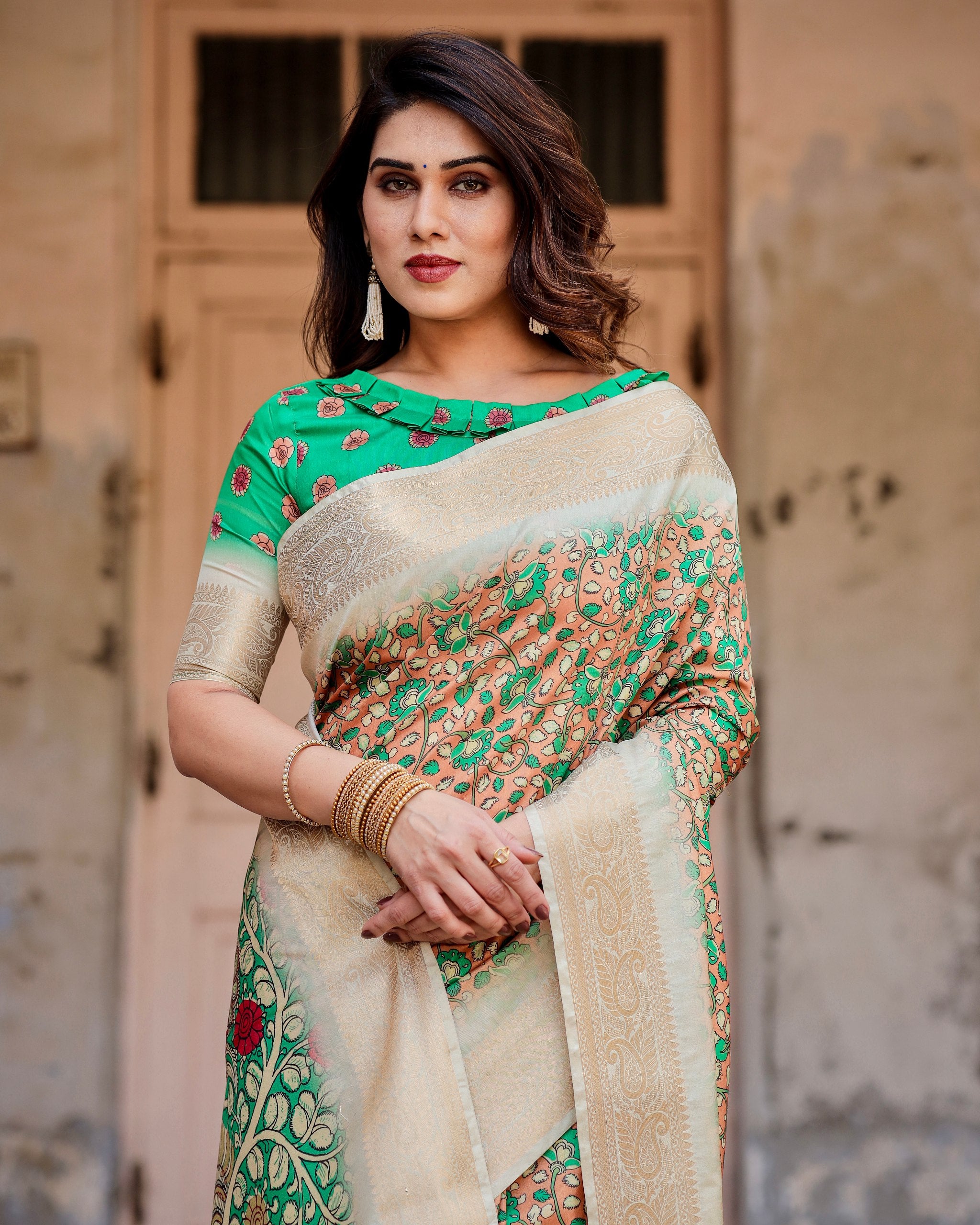 Pure Silk Digital Printed Saree with Brocade Blouse Colorful Saree