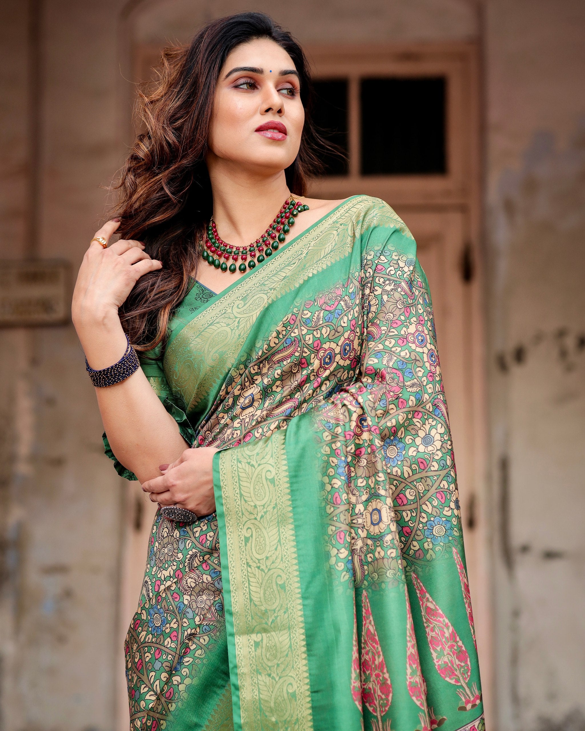 Pure Silk Digital Printed Saree with Brocade Blouse Colorful Saree