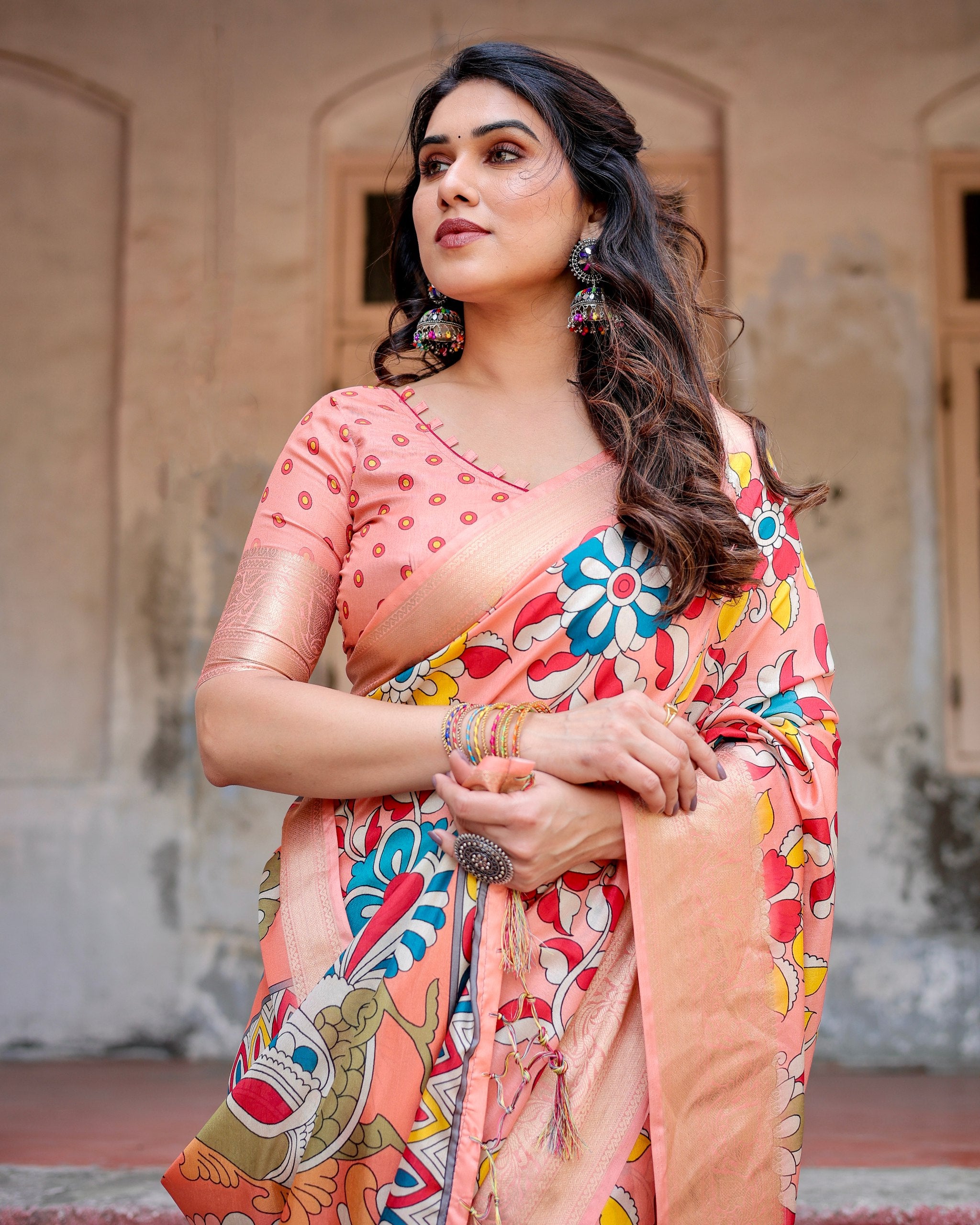 Pure Silk Digital Printed Saree with Brocade Blouse Colorful Saree