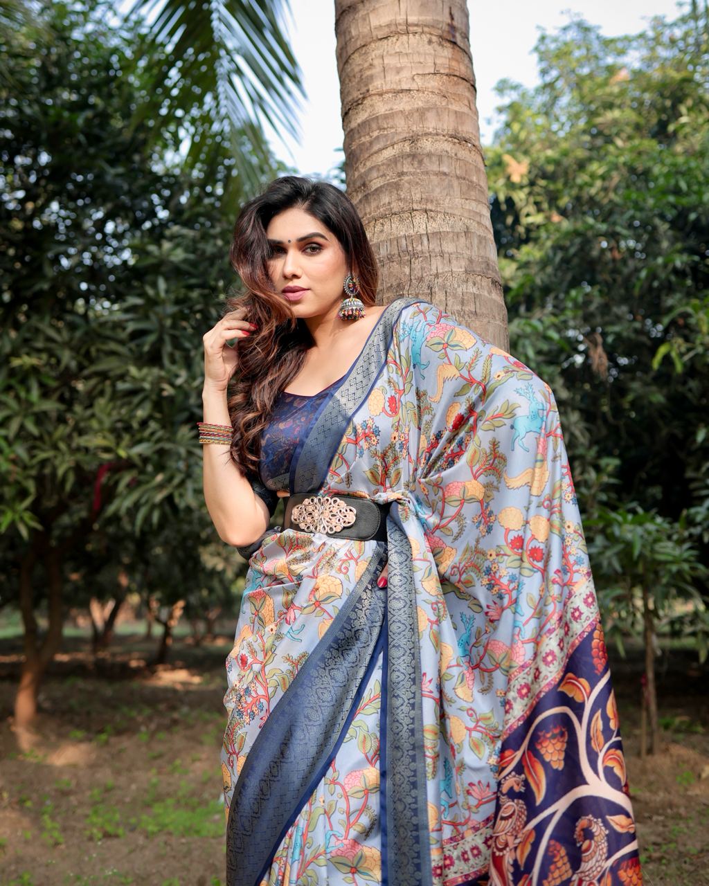 Pure Silk Digital Printed Saree with Brocade Blouse Colorful Saree