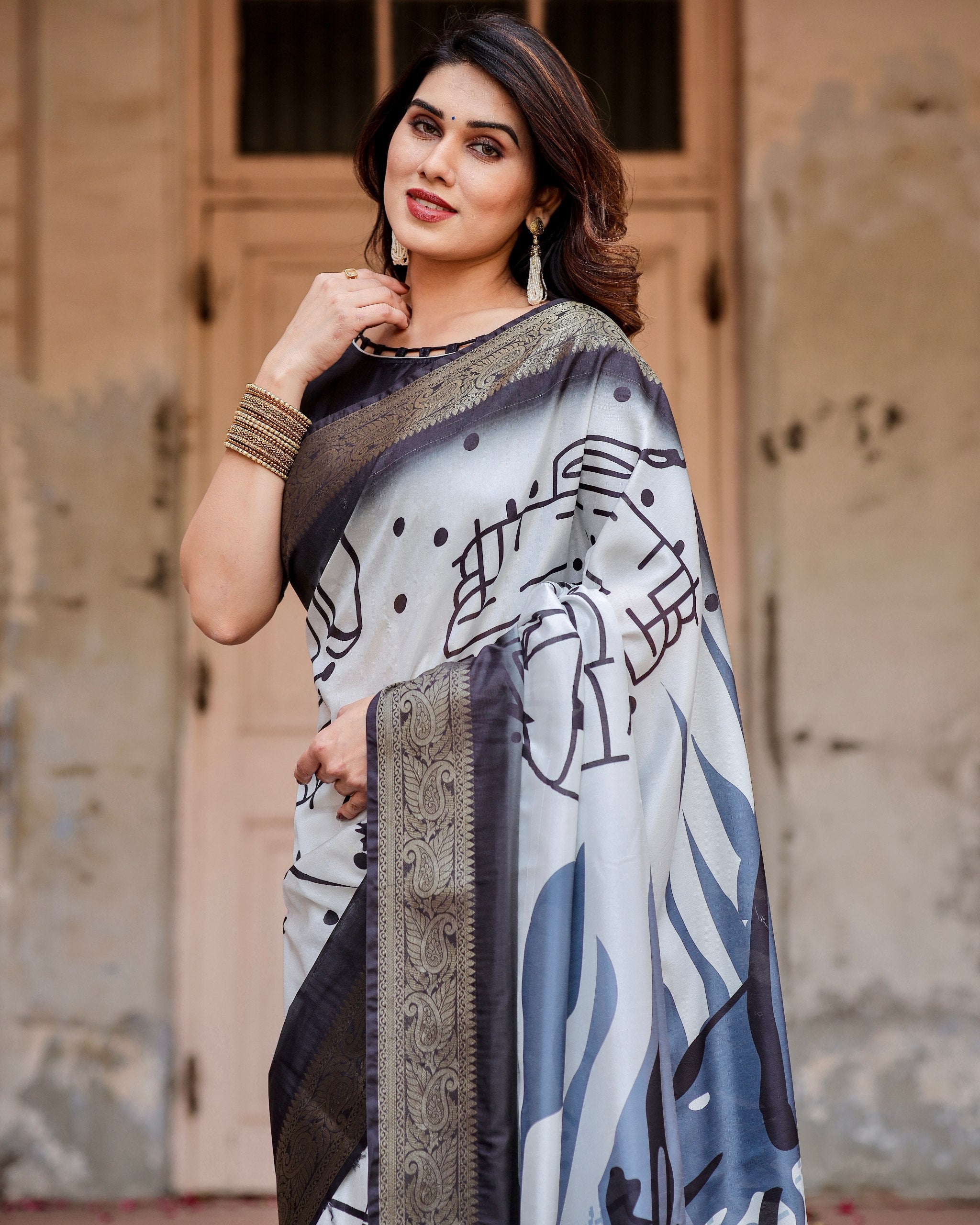 Pure Silk Digital Printed Saree with Brocade Blouse Colorful Saree