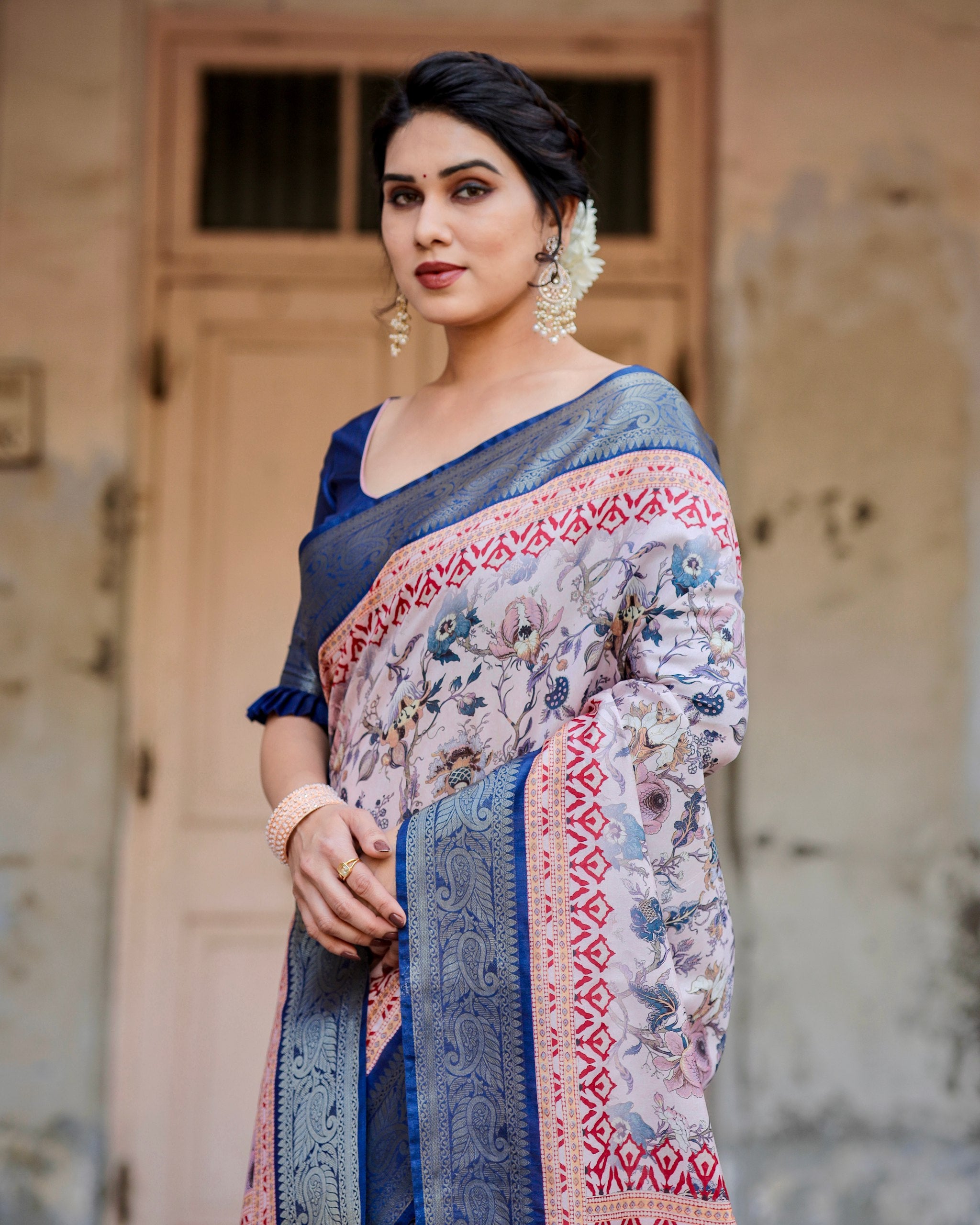 Pure Silk Digital Printed Saree with Brocade Blouse Colorful Saree