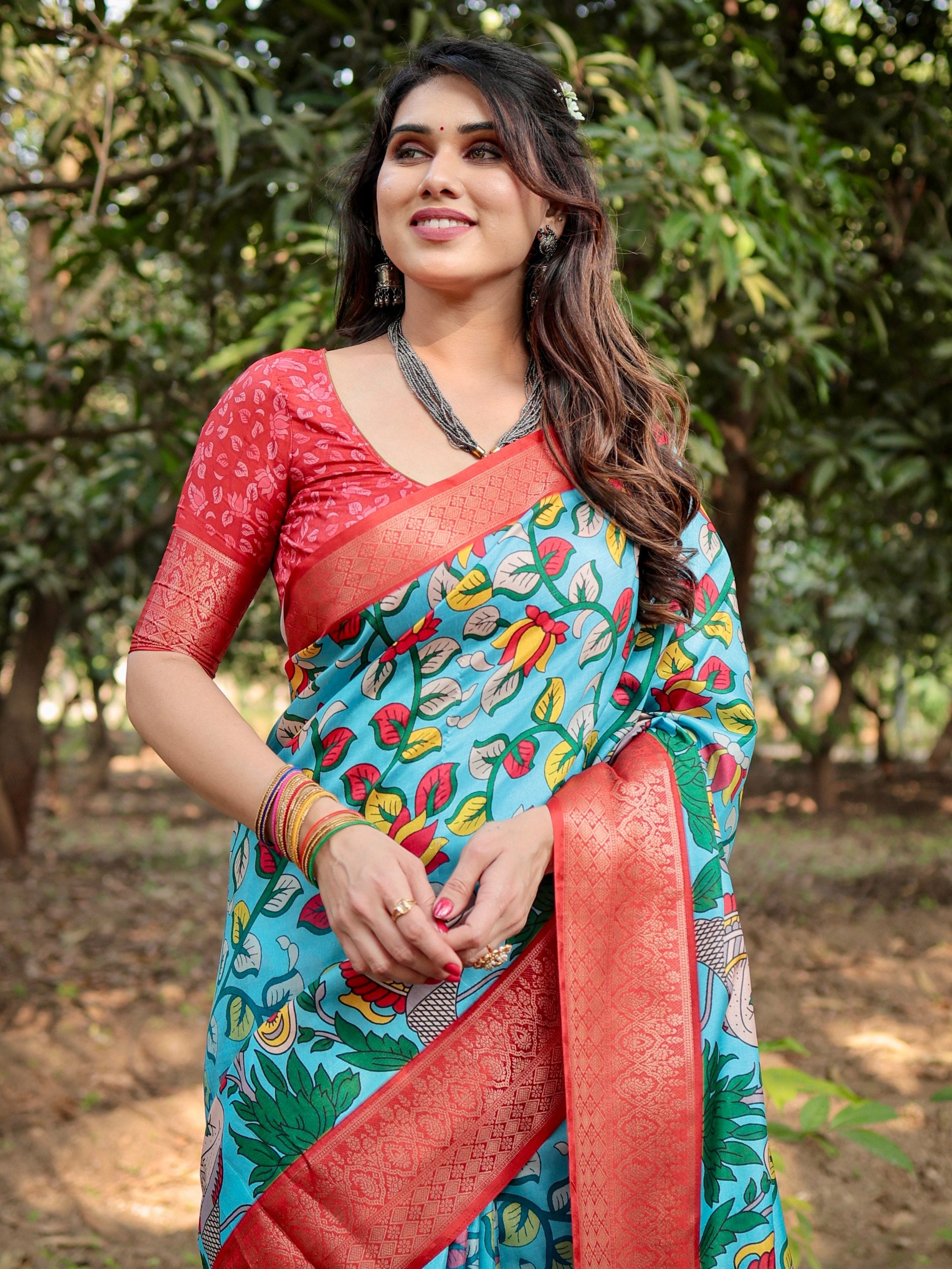 Pure Silk Digital Printed Saree with Brocade Blouse Colorful Saree