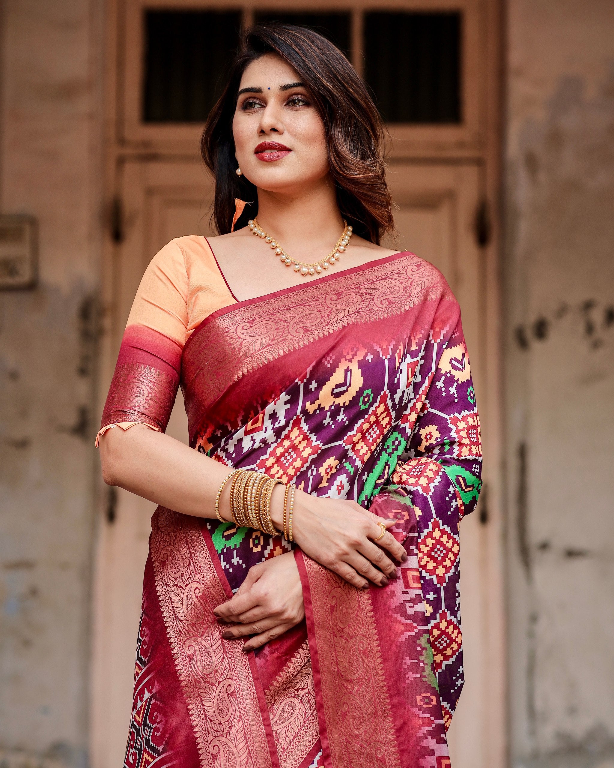 Pure Silk Digital Printed Saree with Brocade Blouse Colorful Saree