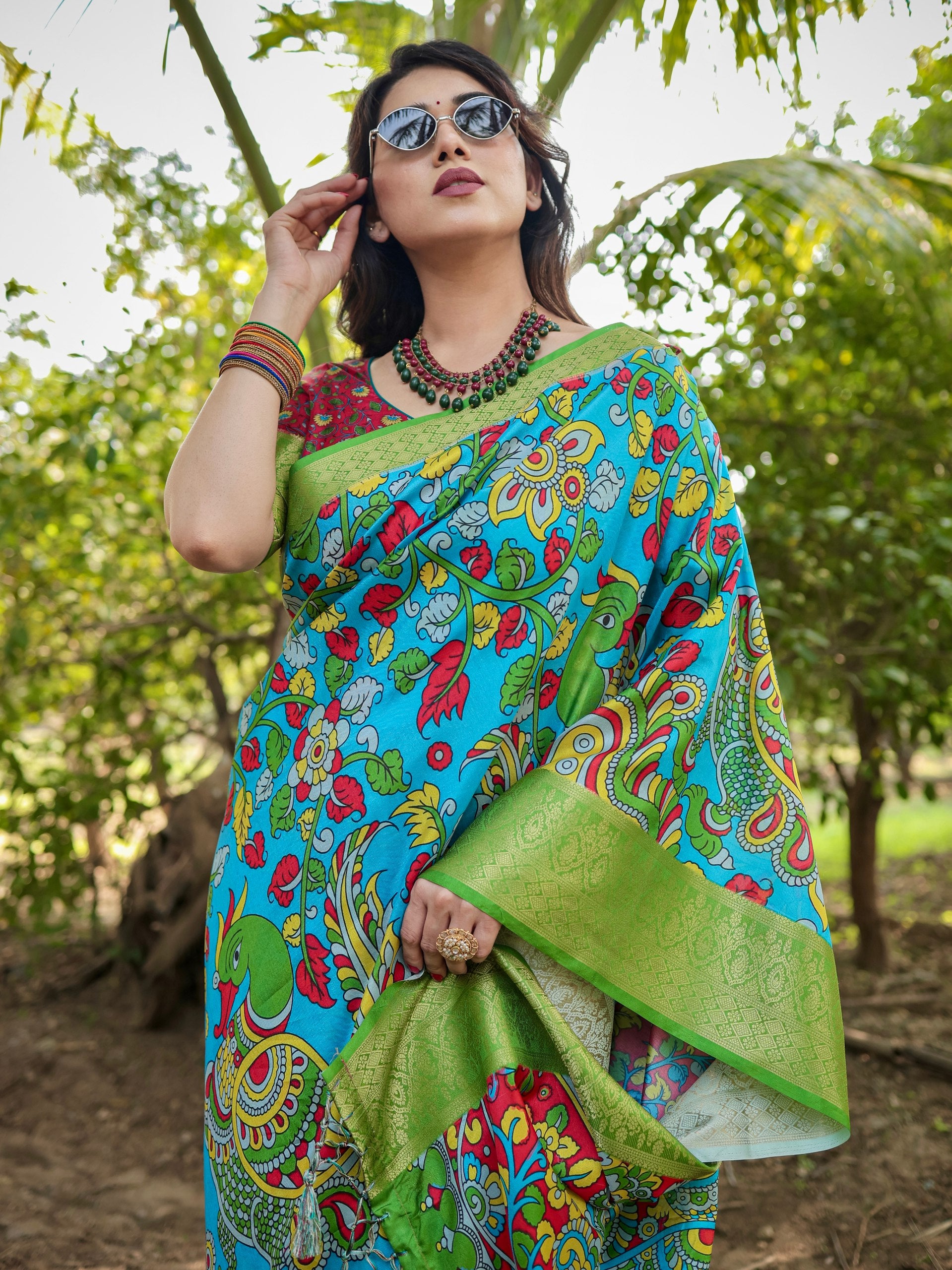 Pure Silk Digital Printed Saree with Brocade Blouse Colorful Saree