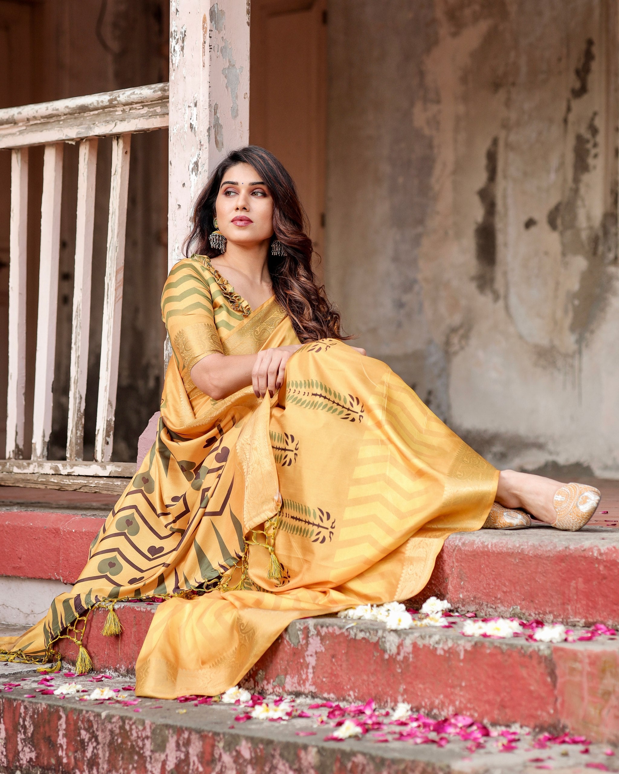 Pure Silk Digital Printed Saree with Brocade Blouse Colorful Saree