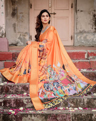 Pure Silk Digital Printed Saree with Brocade Blouse Colorful Saree