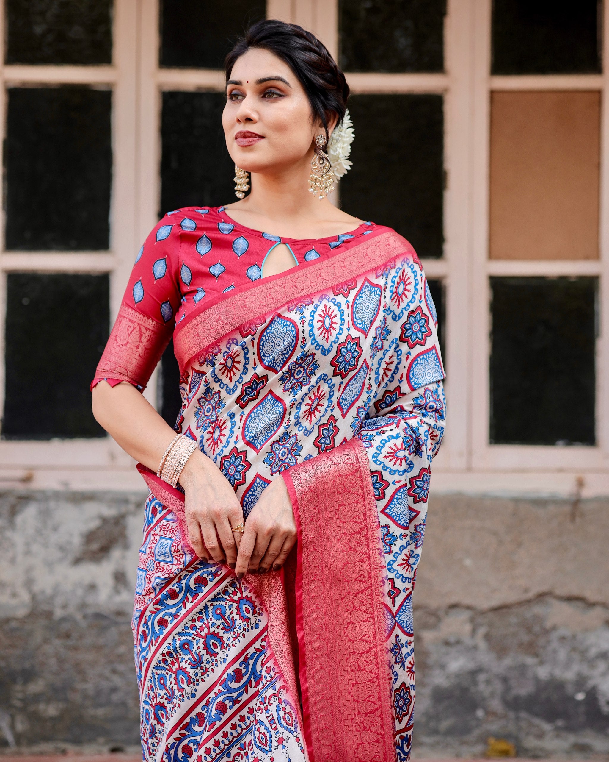 Pure Silk Digital Printed Saree with Brocade Blouse Colorful Saree