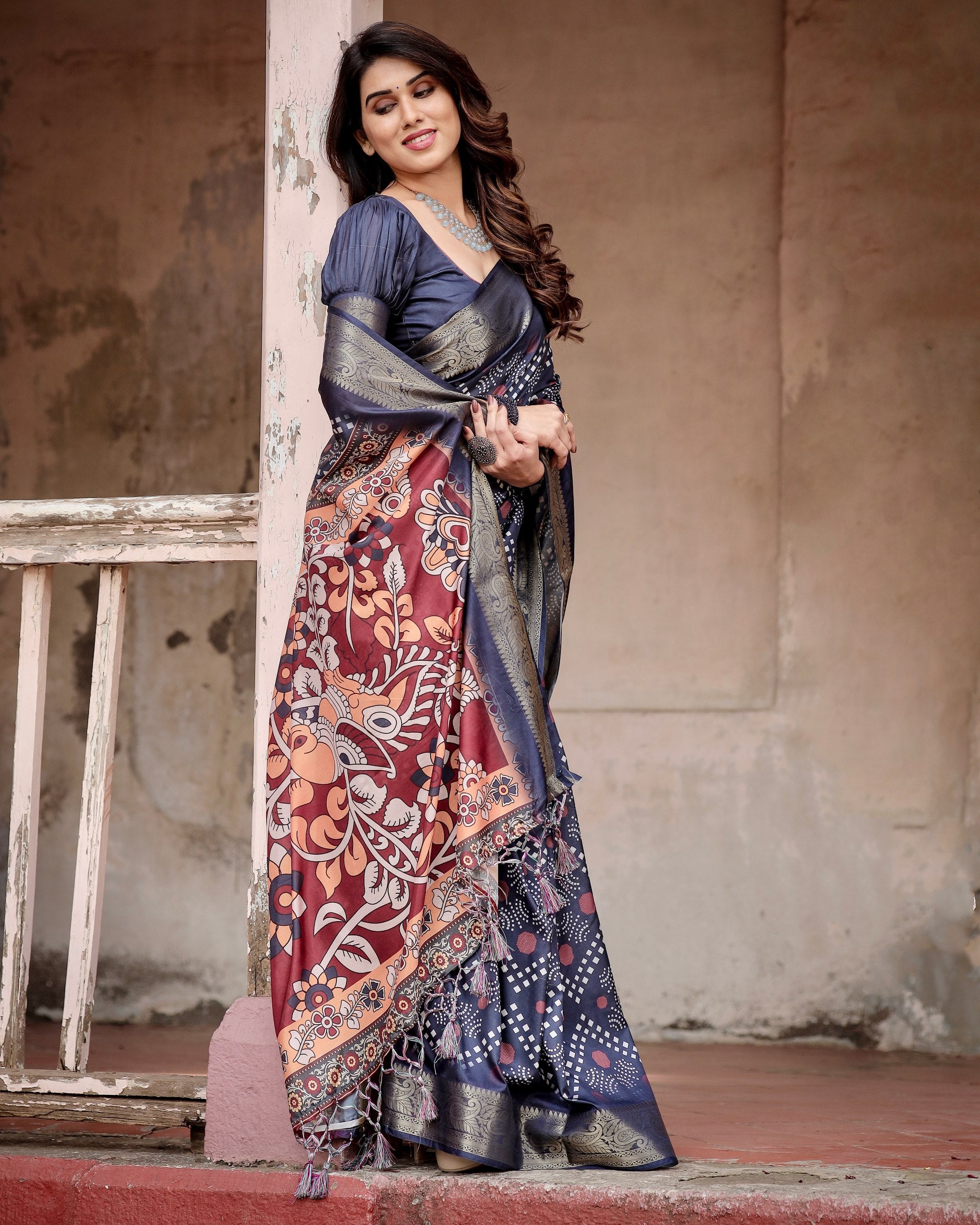 Pure Silk Digital Printed Saree with Brocade Blouse Colorful Saree