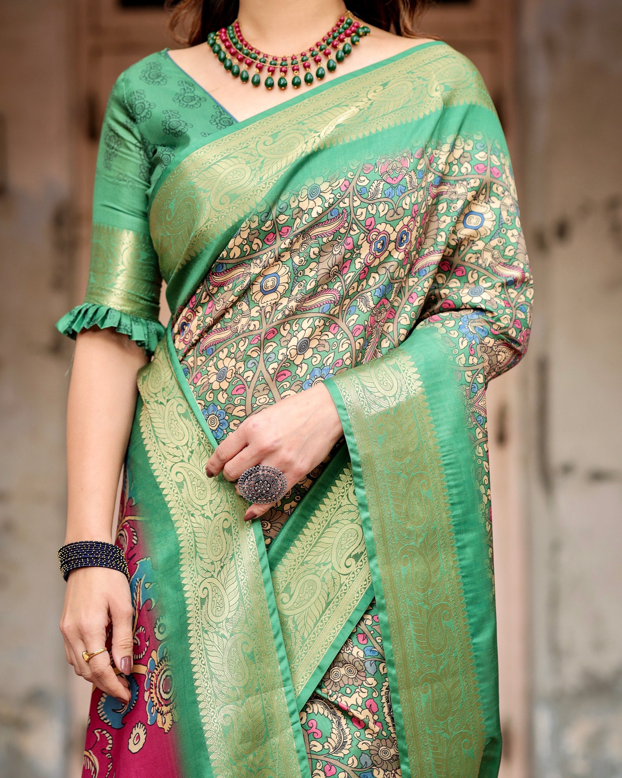 Pure Silk Digital Printed Saree with Brocade Blouse Colorful Saree