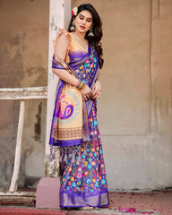 Pure Silk Digital Printed Saree with Brocade Blouse Colorful Saree