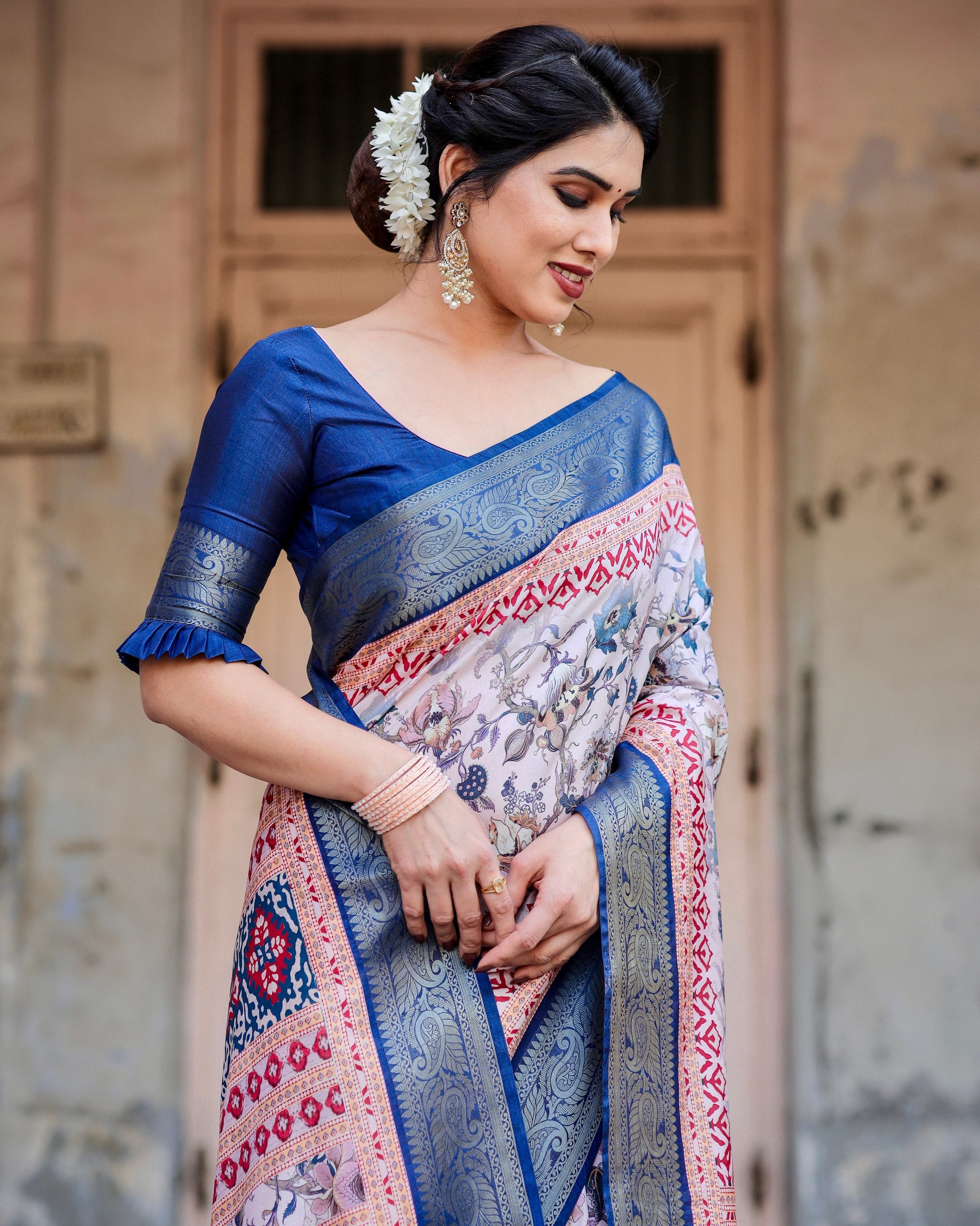 Pure Silk Digital Printed Saree with Brocade Blouse Colorful Saree