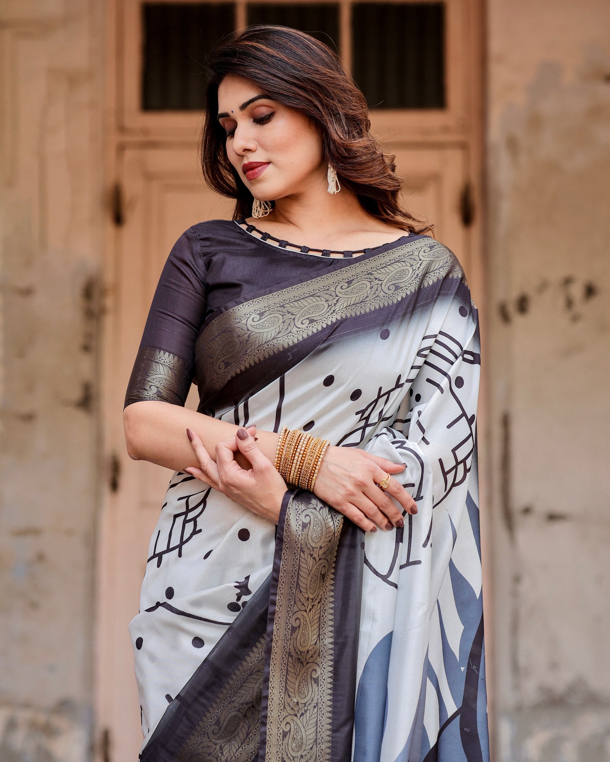 Pure Silk Digital Printed Saree with Brocade Blouse Colorful Saree