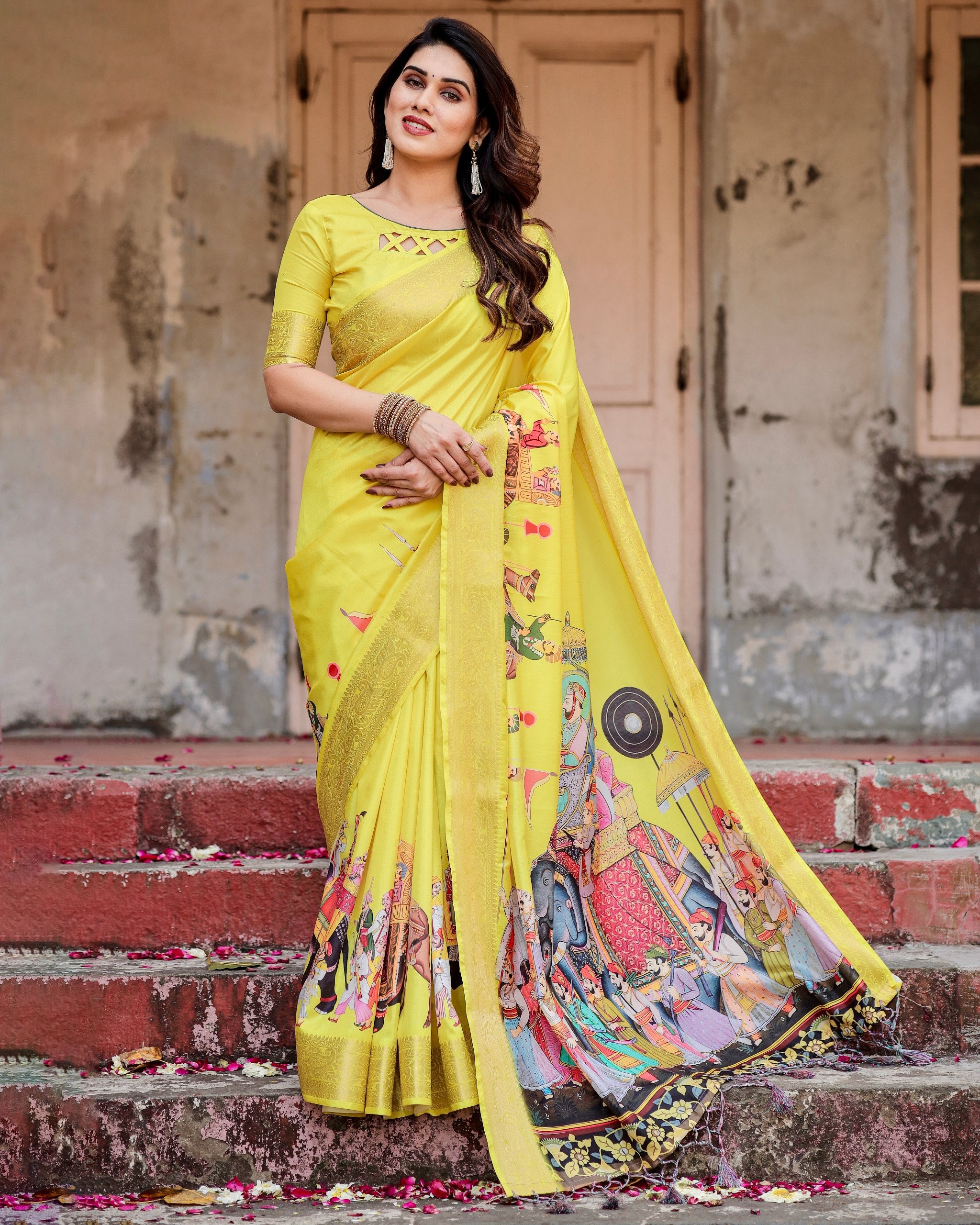 Pure Silk Digital Printed Saree with Brocade Blouse Colorful Saree