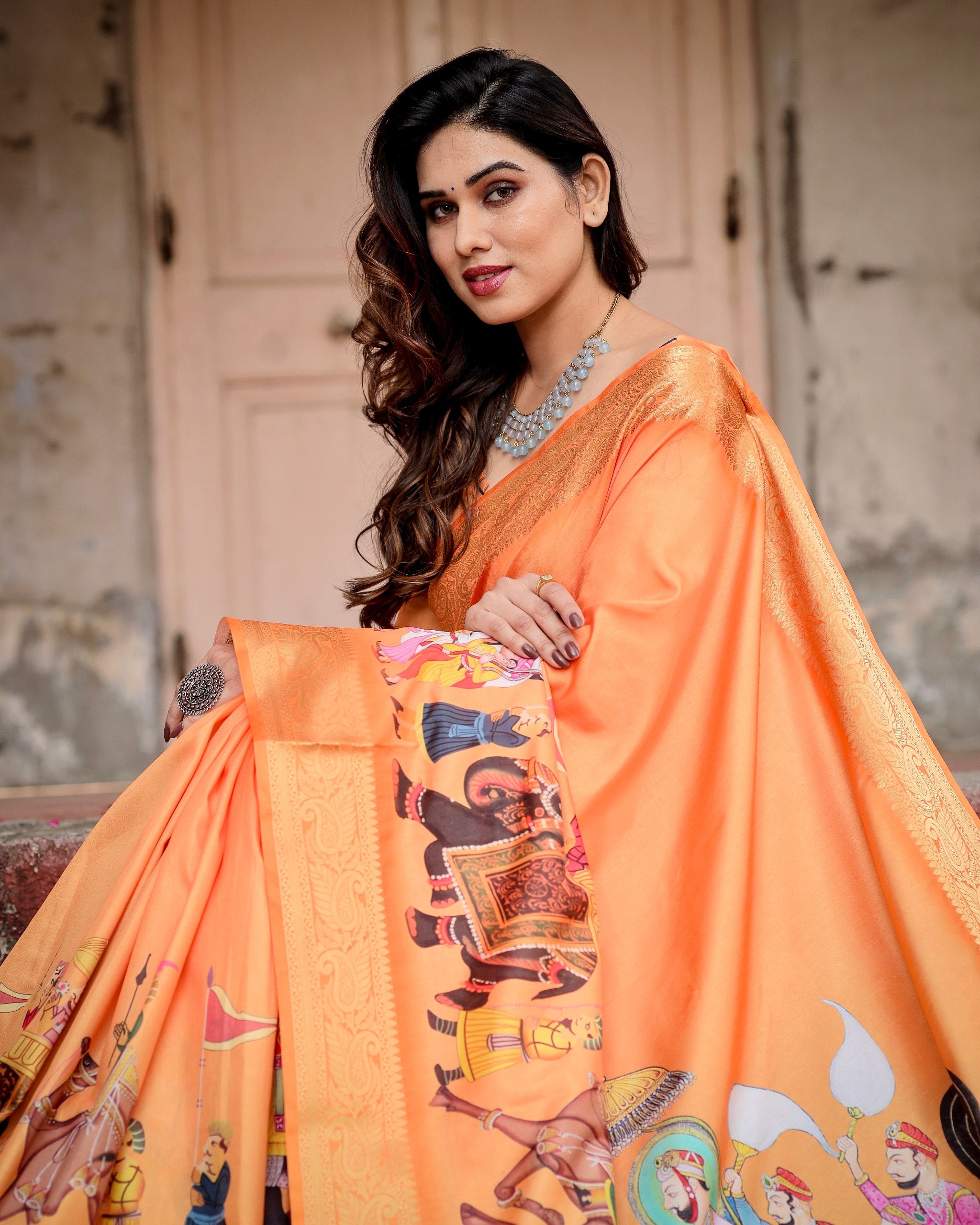 Pure Silk Digital Printed Saree with Brocade Blouse Colorful Saree