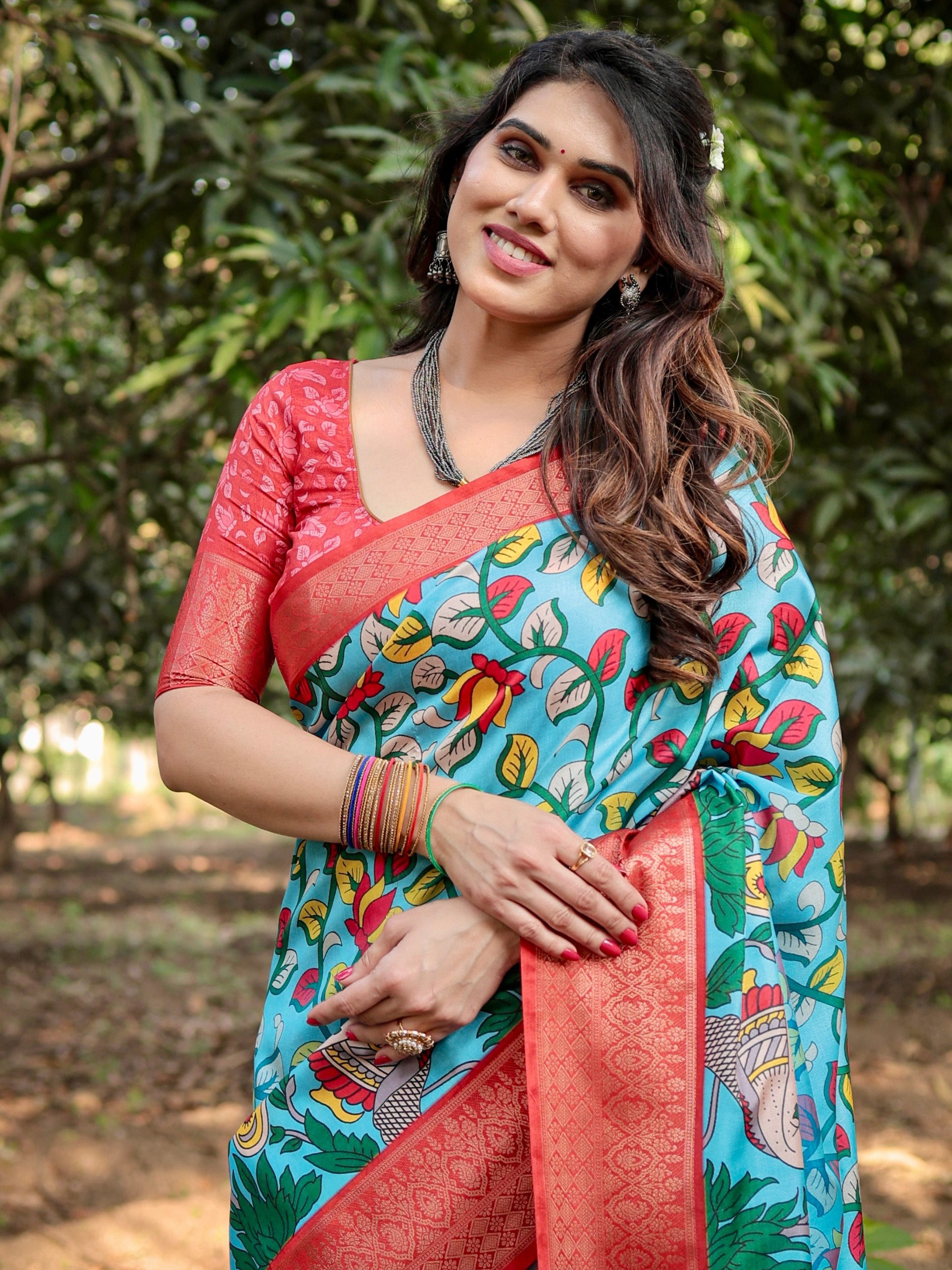 Pure Silk Digital Printed Saree with Brocade Blouse Colorful Saree