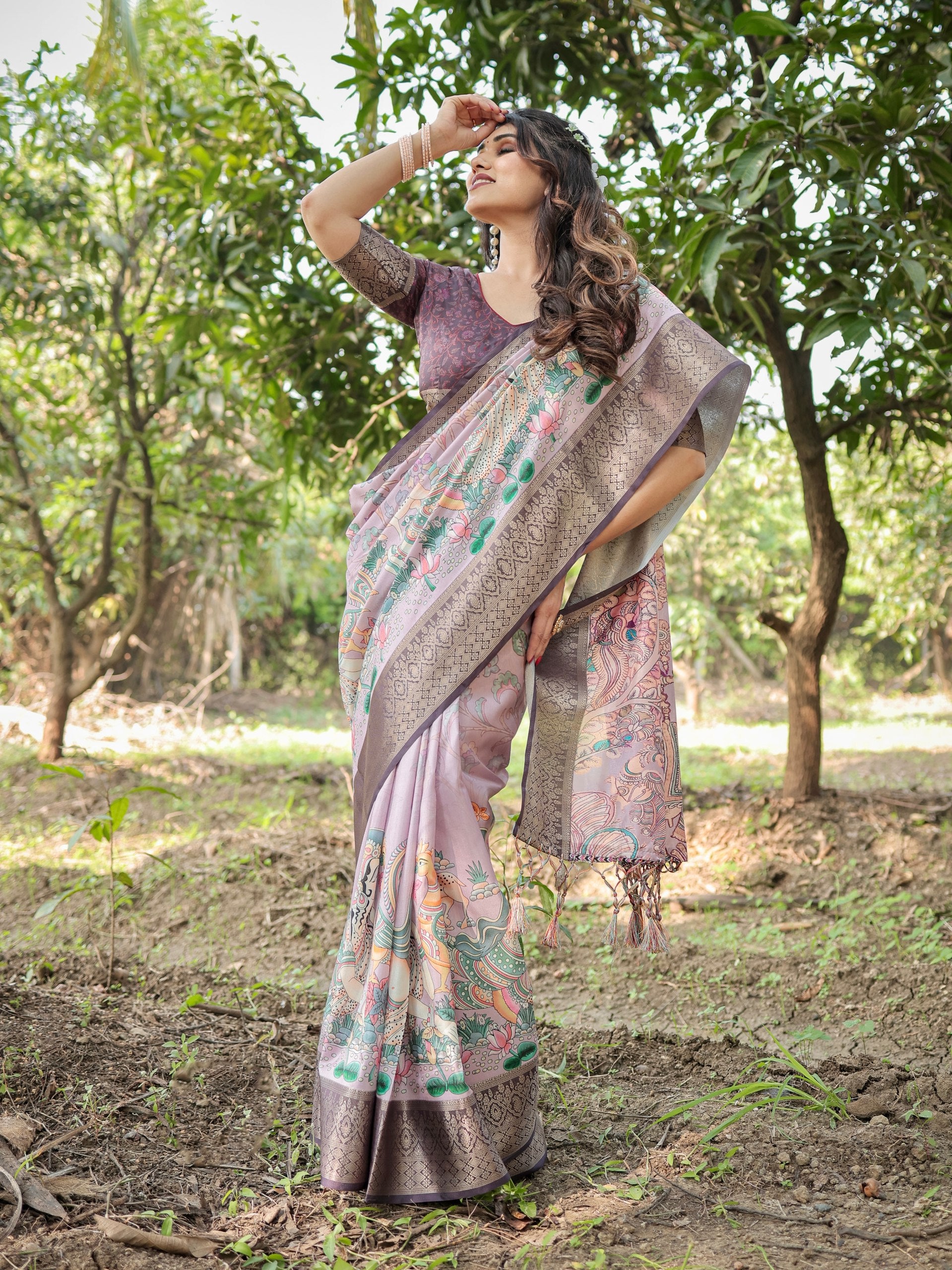 Pure Silk Digital Printed Saree with Brocade Blouse Colorful Saree