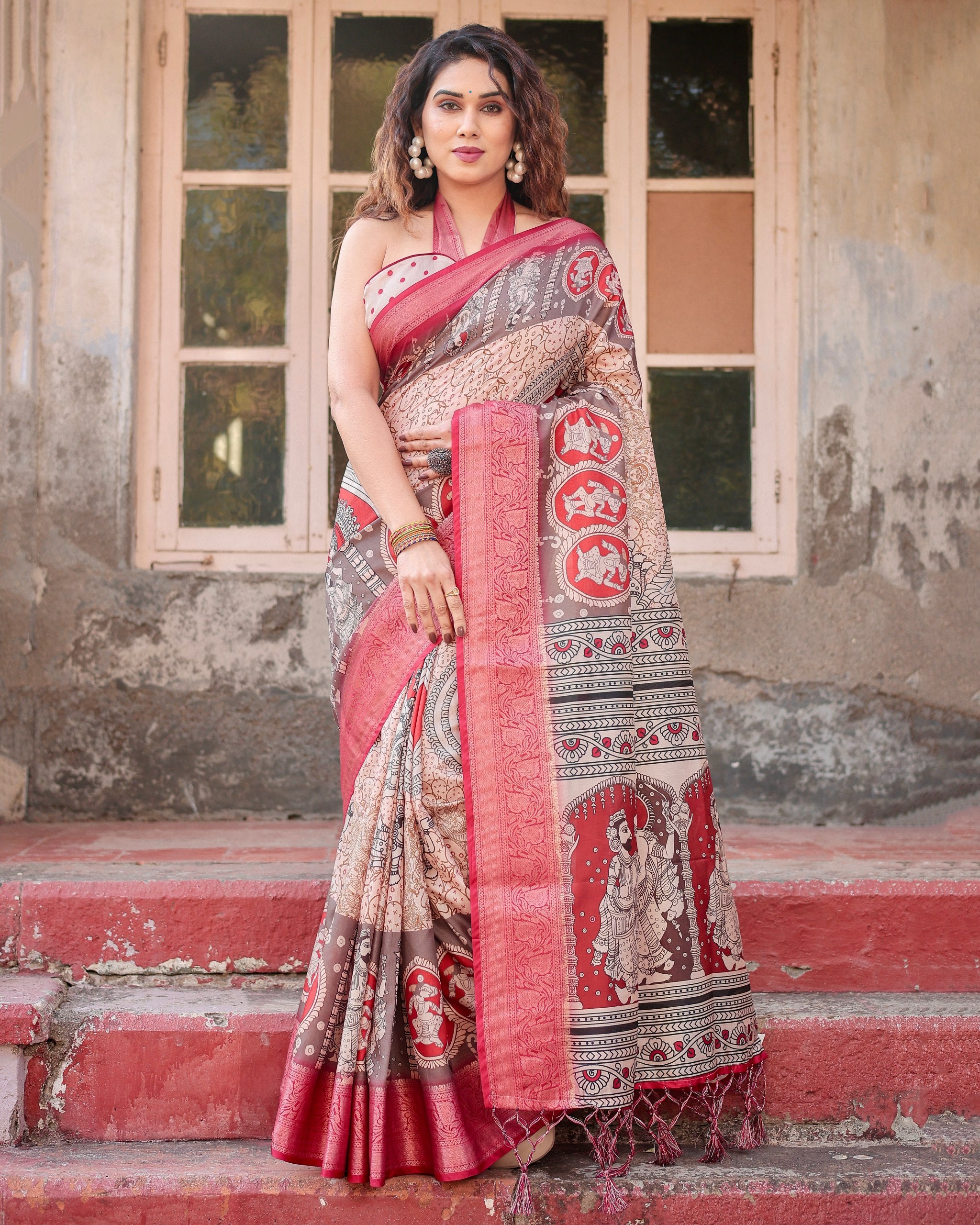 Pure Silk Digital Printed Saree with Brocade Blouse Colorful Saree