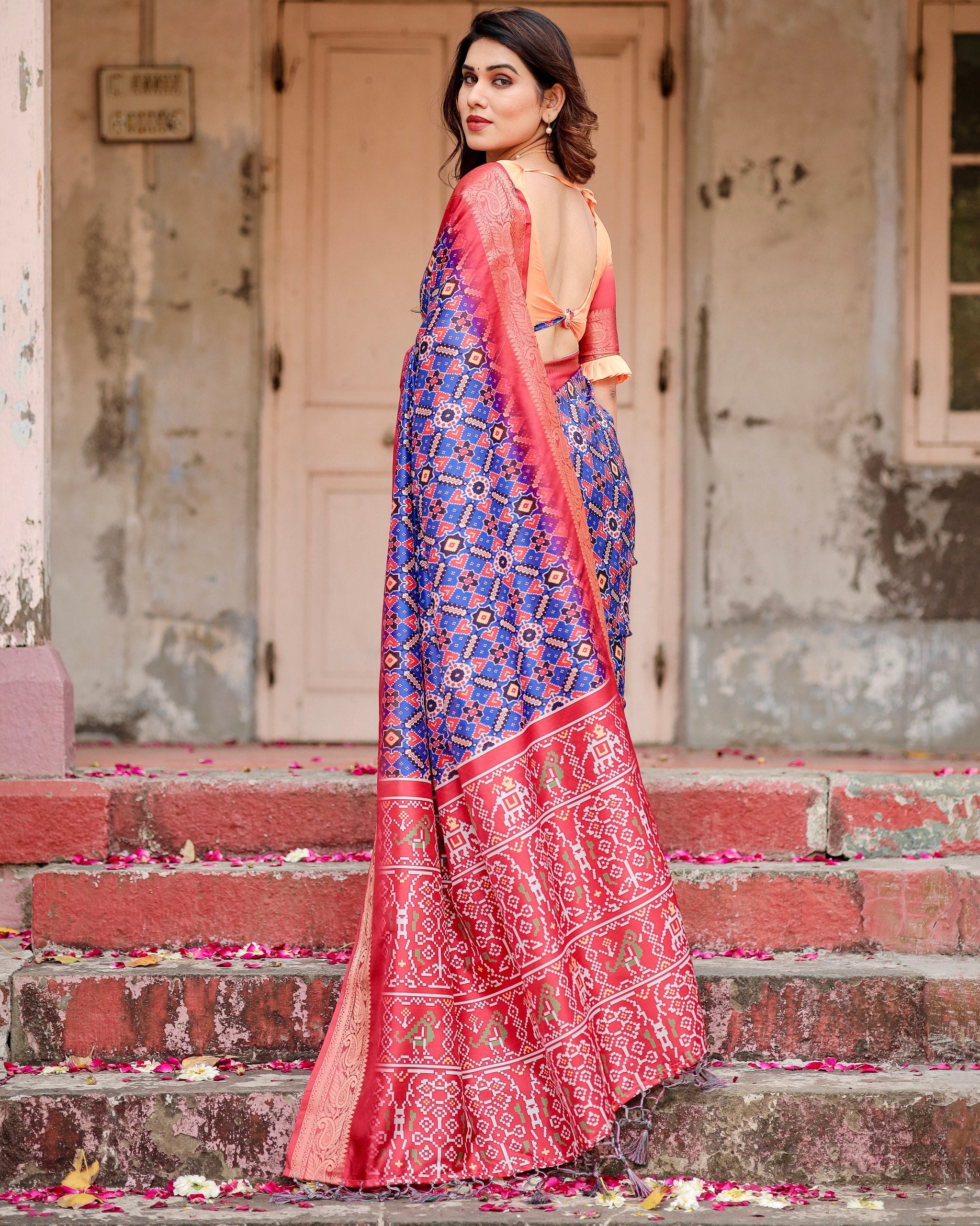 Pure Silk Digital Printed Saree with Brocade Blouse Colorful Saree