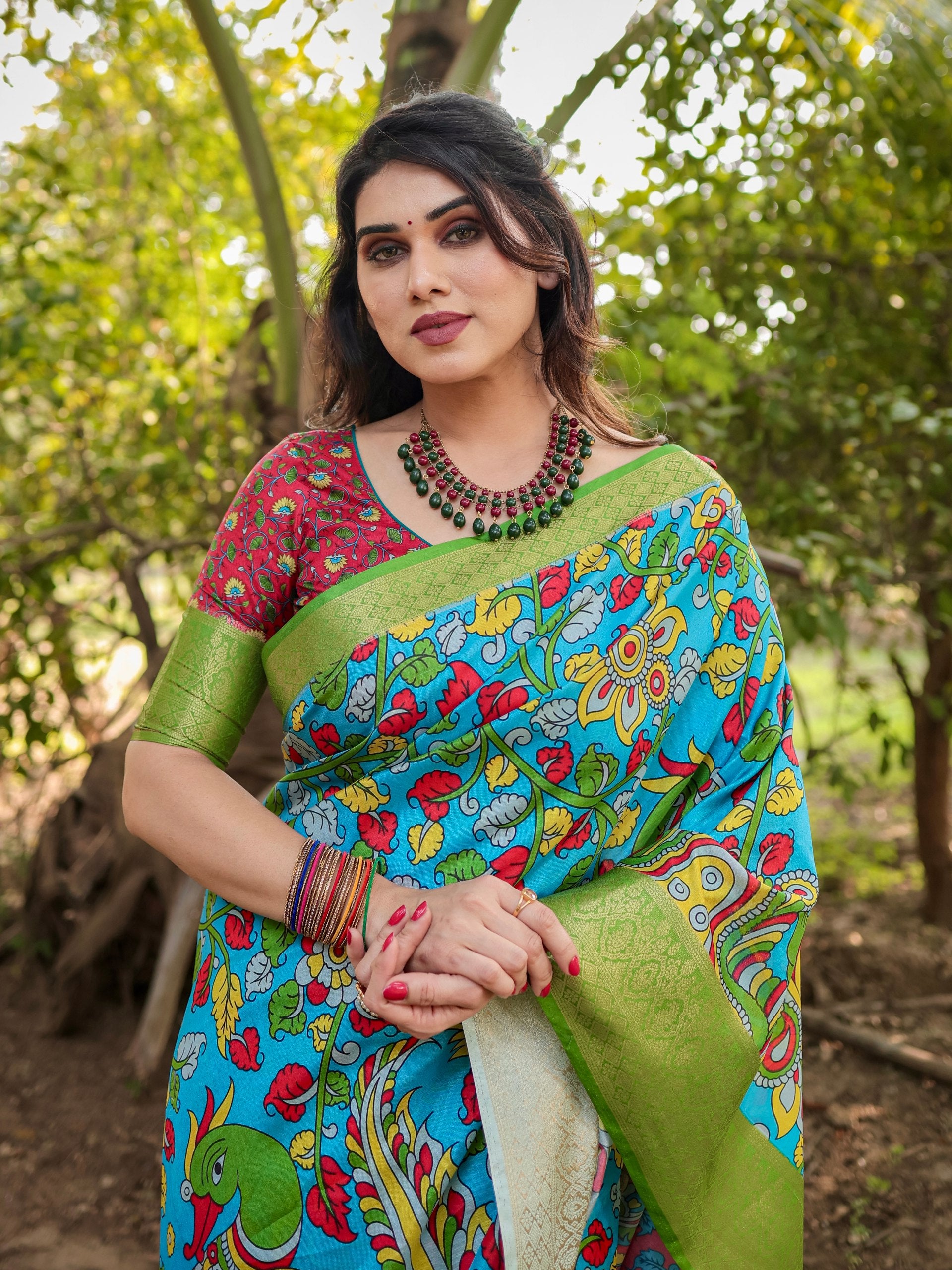 Pure Silk Digital Printed Saree with Brocade Blouse Colorful Saree