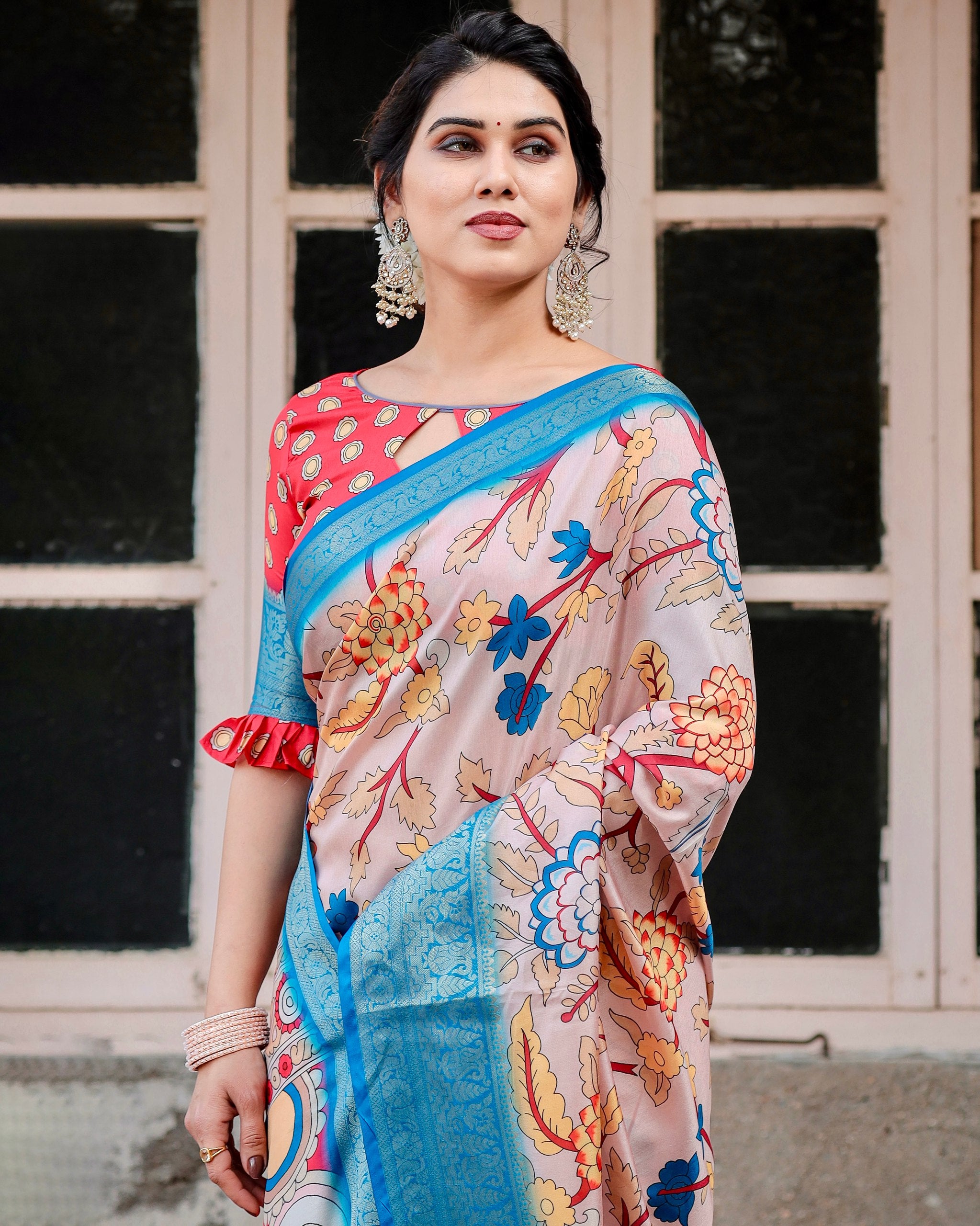 Pure Silk Digital Printed Saree with Brocade Blouse and Enchanting Tassels Colorful Saree