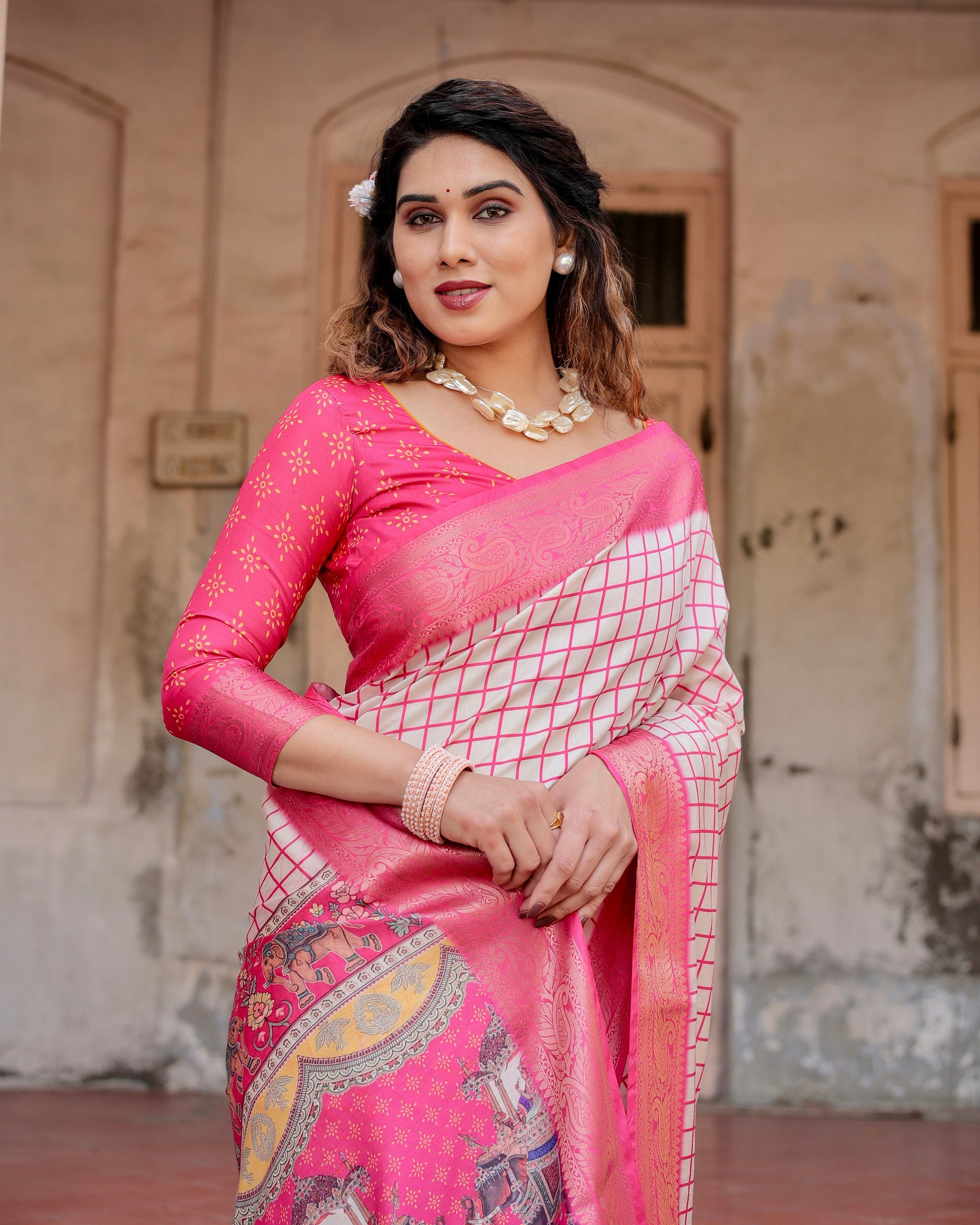 Pure Silk Digital Printed Saree with Brocade Blouse Colorful Saree