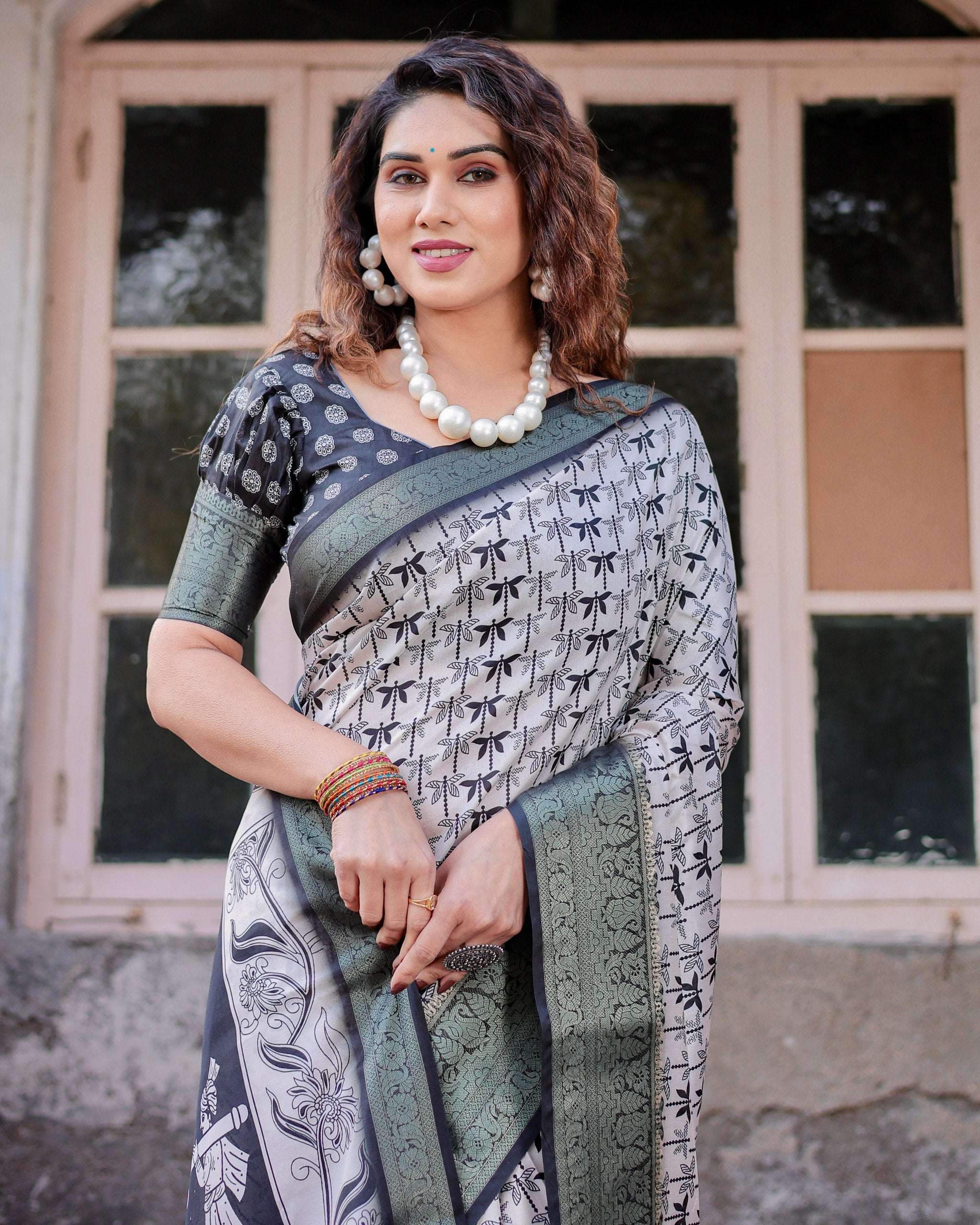 Pure Silk Digital Printed Saree with Brocade Blouse and Enchanting Tassels Colorful Saree