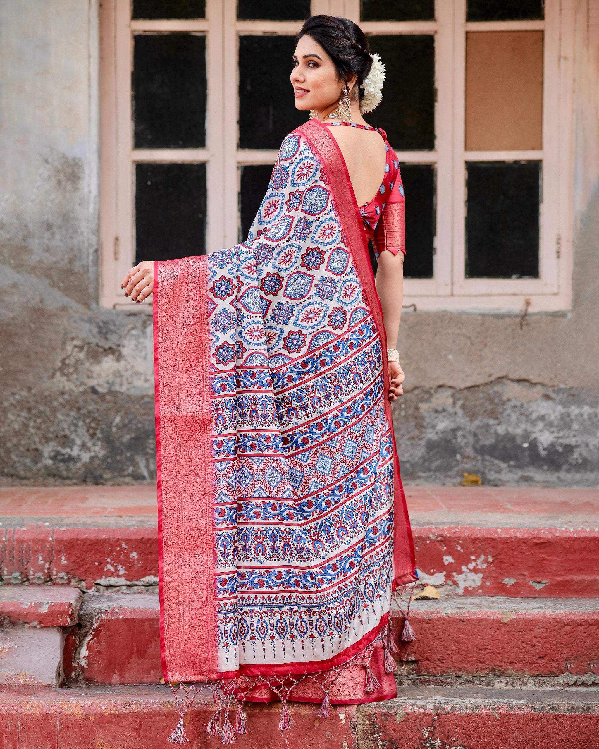 Pure Silk Digital Printed Saree with Brocade Blouse Colorful Saree