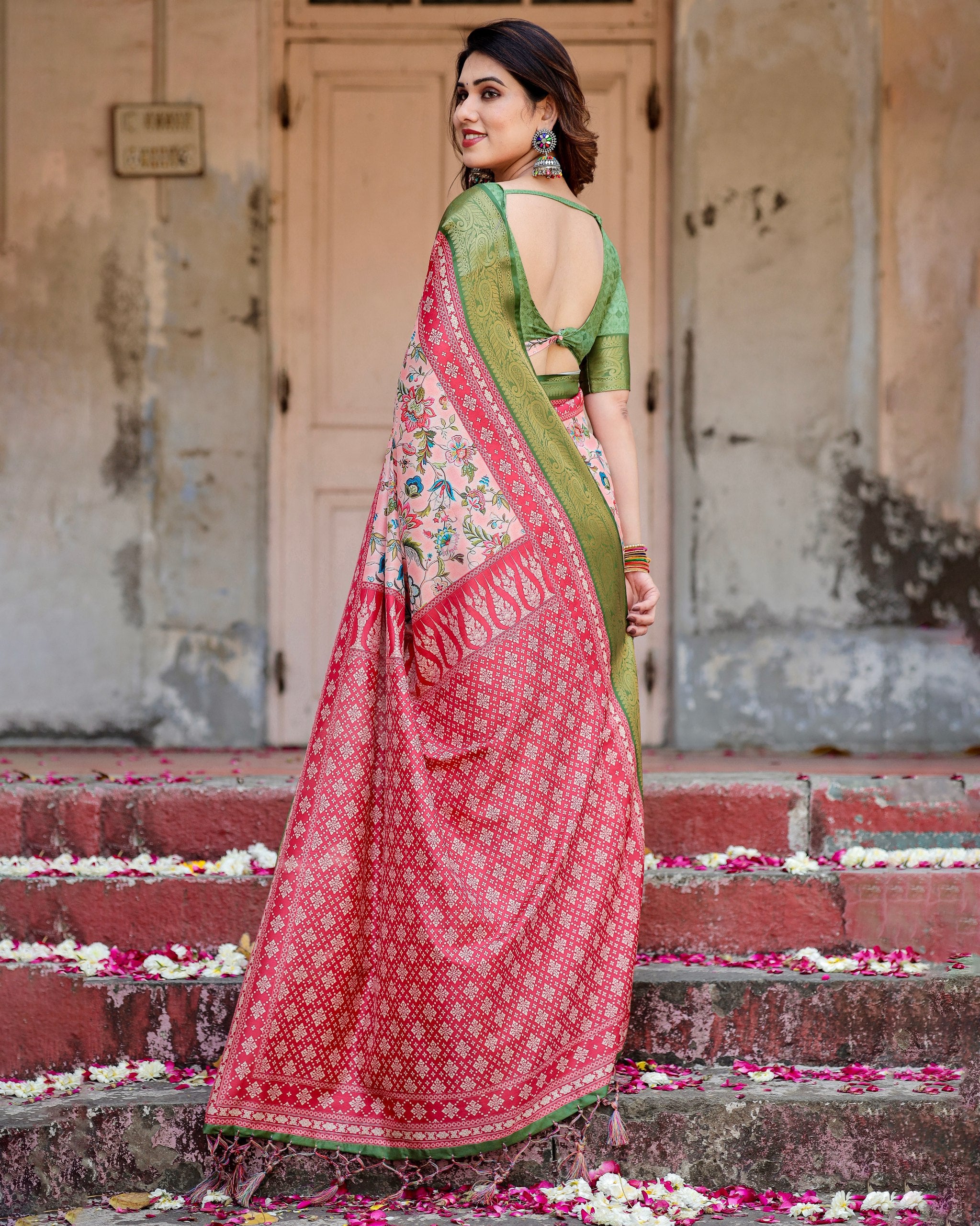 Pure Silk Digital Printed Saree with Brocade Blouse Colorful Saree