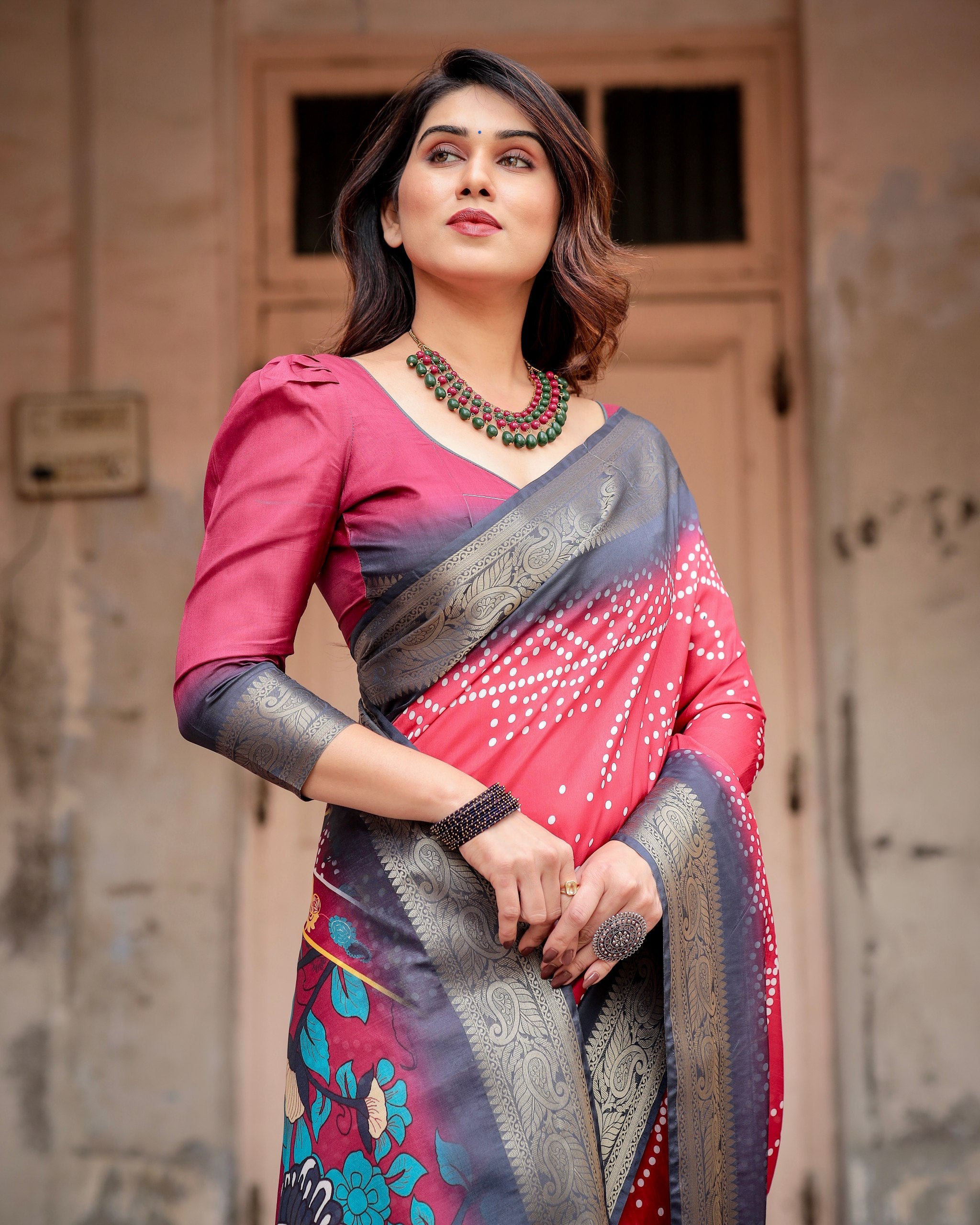 Pure Silk Digital Printed Saree with Brocade Blouse Colorful Saree