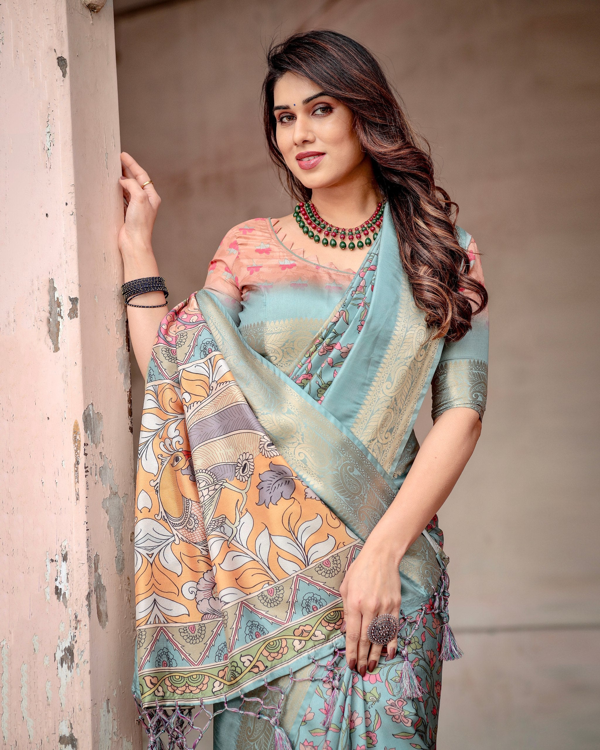 Pure Silk Digital Printed Saree with Brocade Blouse Colorful Saree