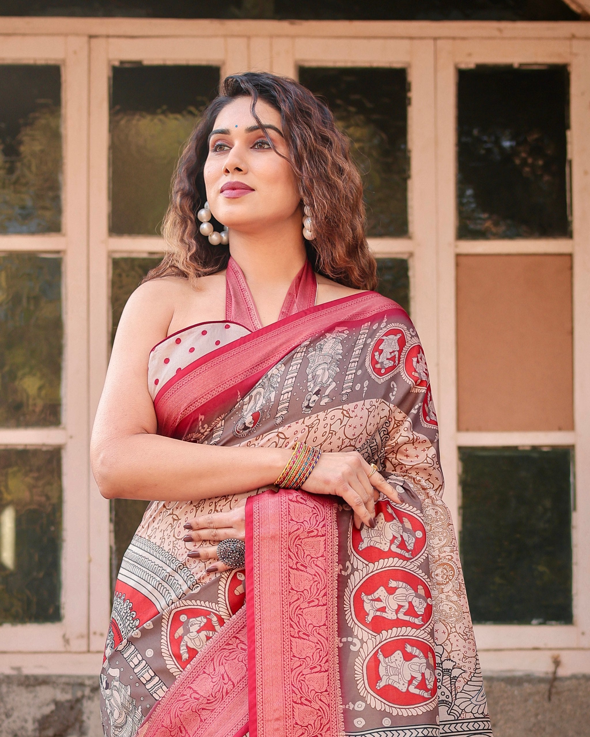 Pure Silk Digital Printed Saree with Brocade Blouse Colorful Saree