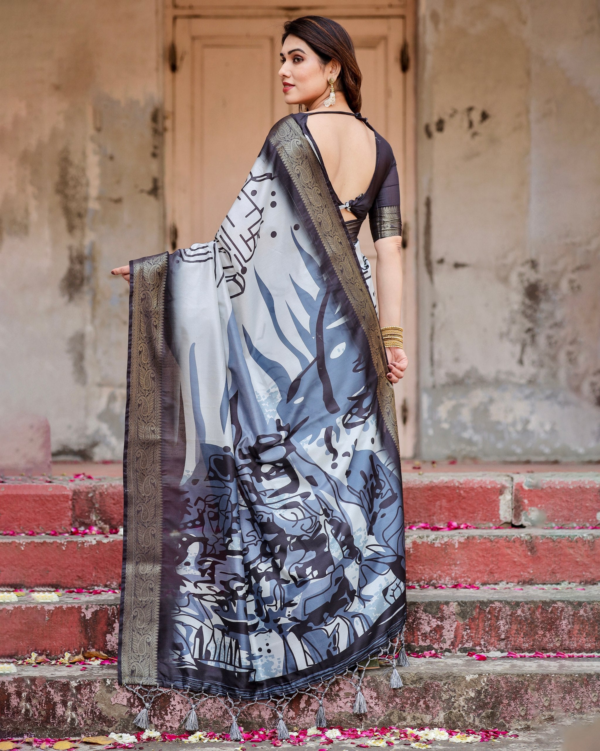 Pure Silk Digital Printed Saree with Brocade Blouse Colorful Saree